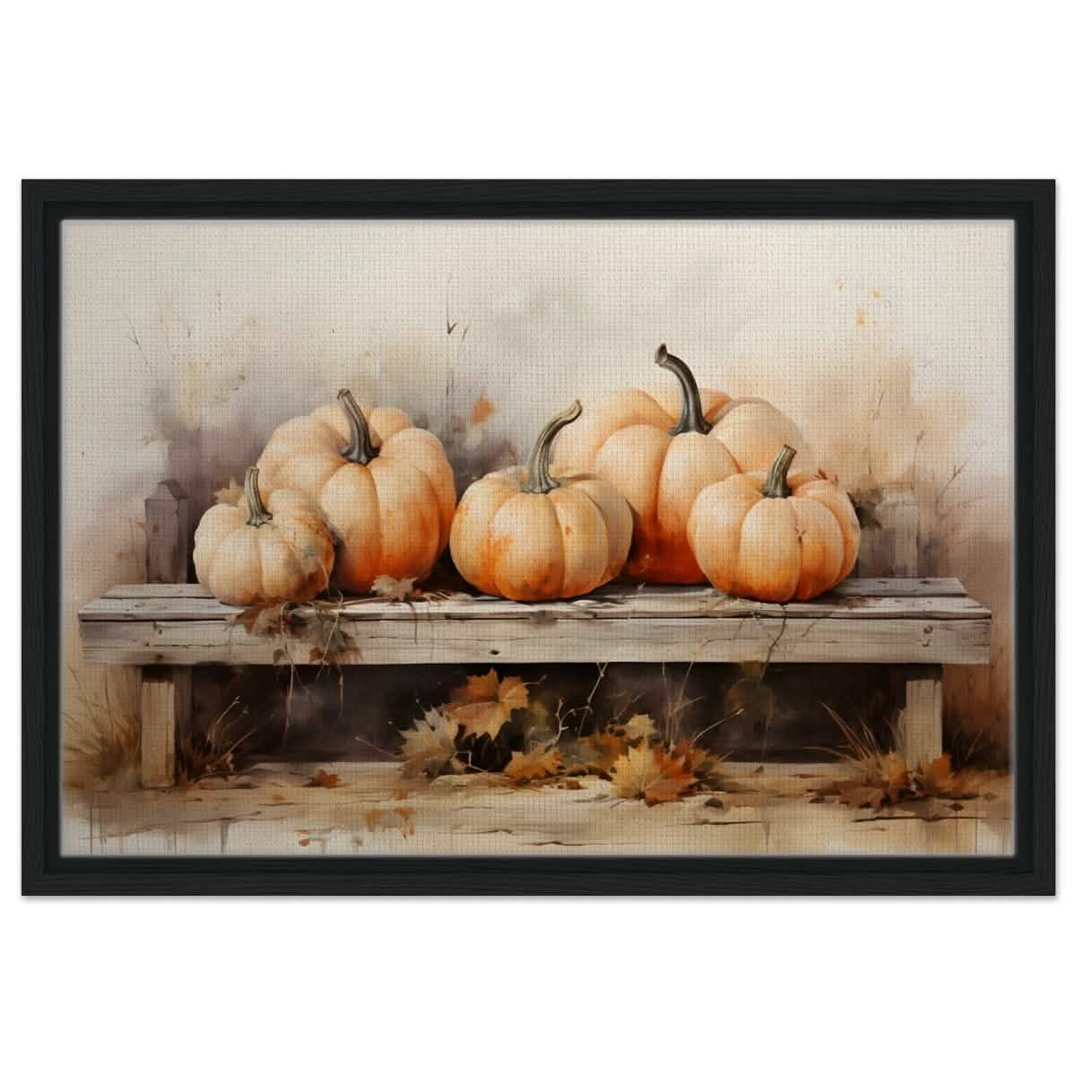 Rustic Pumpkin Still Life | Nature Art wall art print - Framed Canvas - 40x60 cm / 16x24″ - Black frame