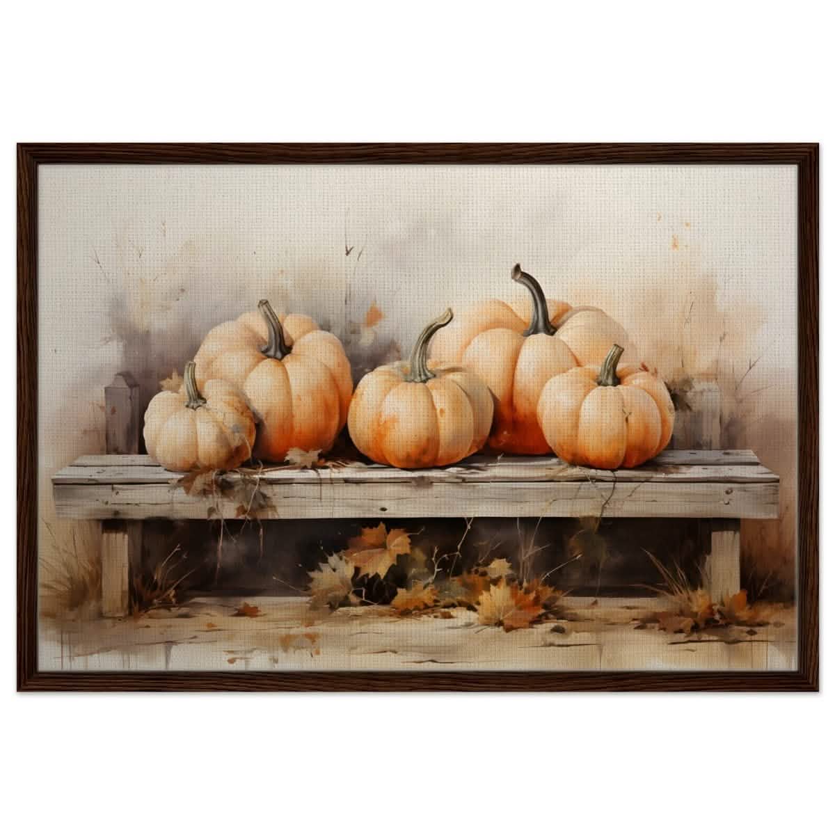 Rustic Pumpkin Still Life | Nature Art wall art print - Framed Canvas - 60x90 cm / 24x36″ - Dark wood frame