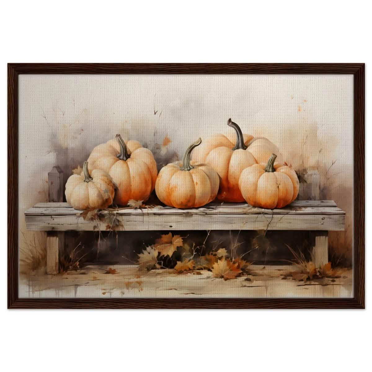 Rustic Pumpkin Still Life | Nature Art wall art print - Framed Canvas - 50x75 cm / 20x30″ - Dark wood frame