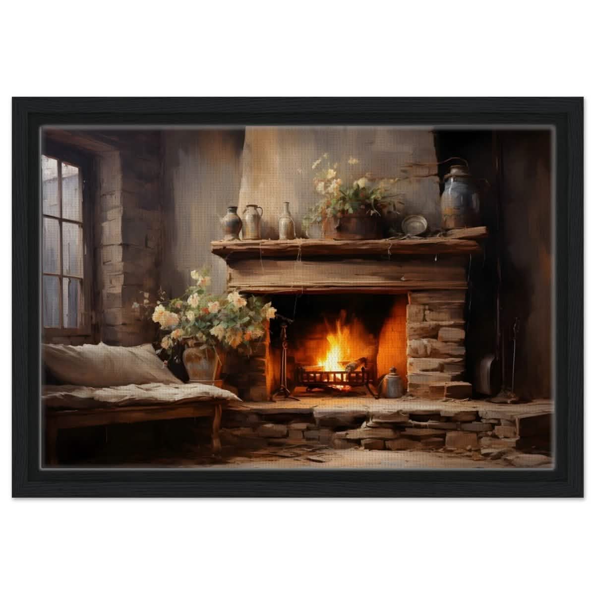 Rustic Retreat | Nature & City Art wall art print - Framed Canvas - 30x45 cm / 12x18″ - Black frame