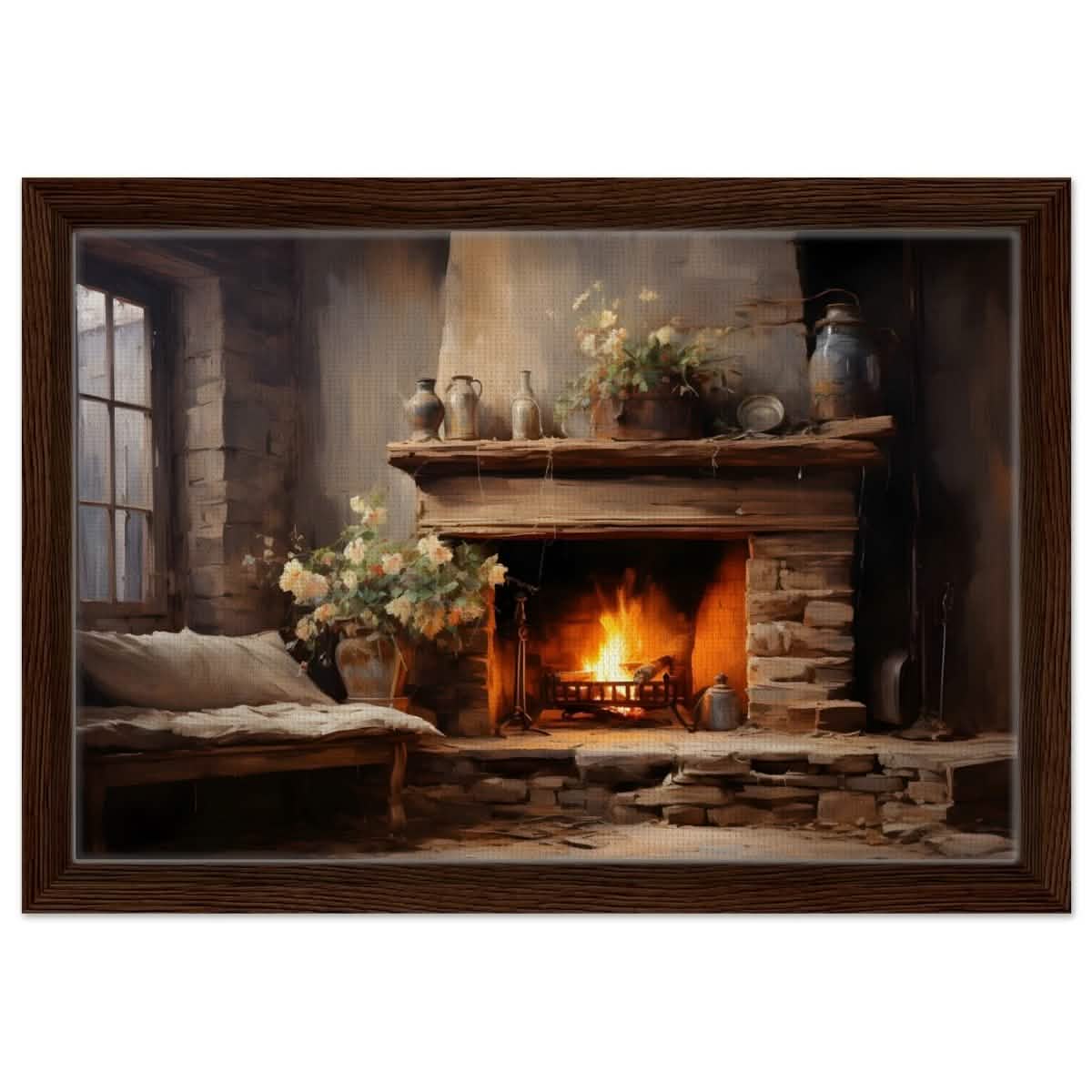 Rustic Retreat | Nature & City Art wall art print - Framed Canvas - 30x45 cm / 12x18″ - Dark wood frame