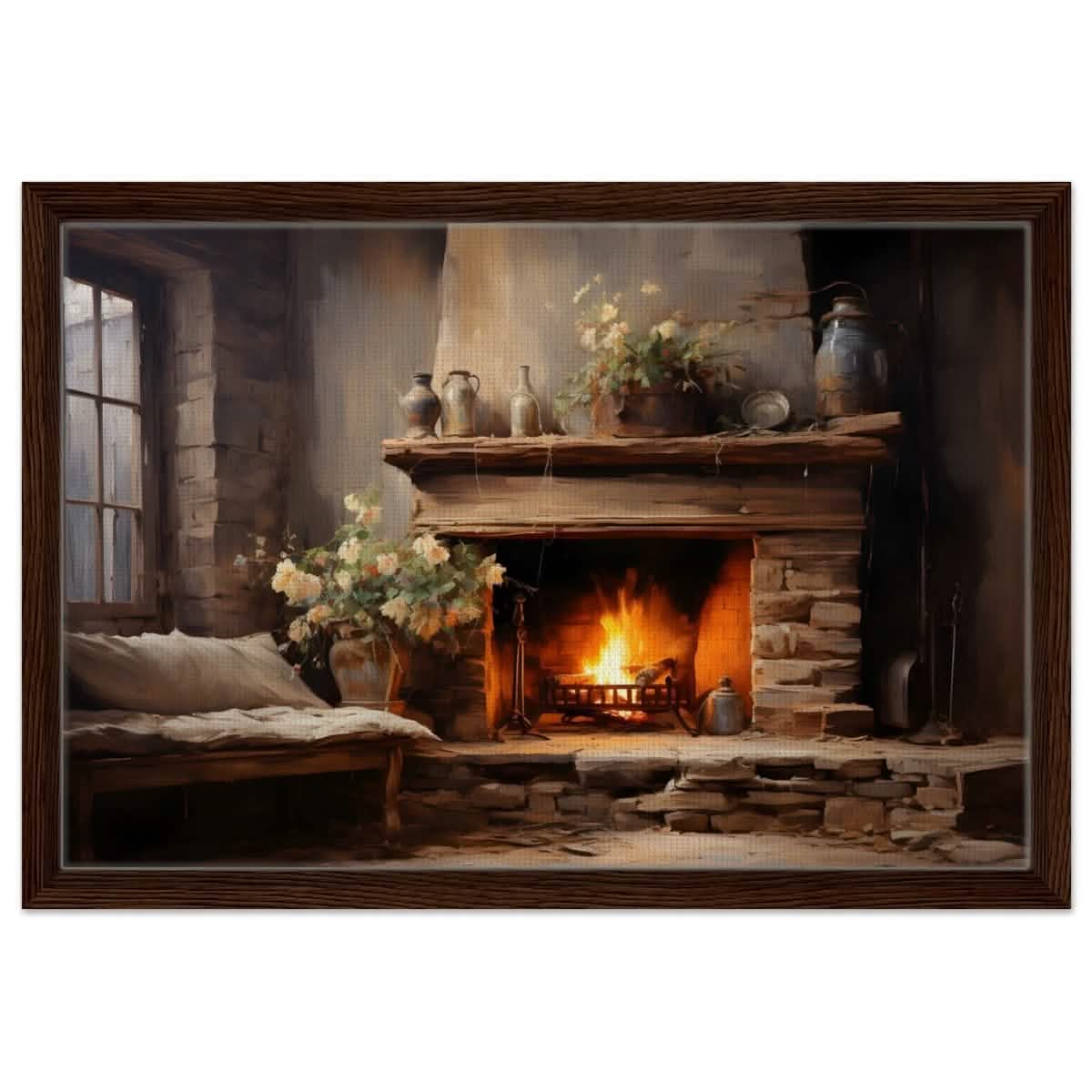 Rustic Retreat | Nature & City Art wall art print - Framed Canvas - 40x60 cm / 16x24″ - Dark wood frame