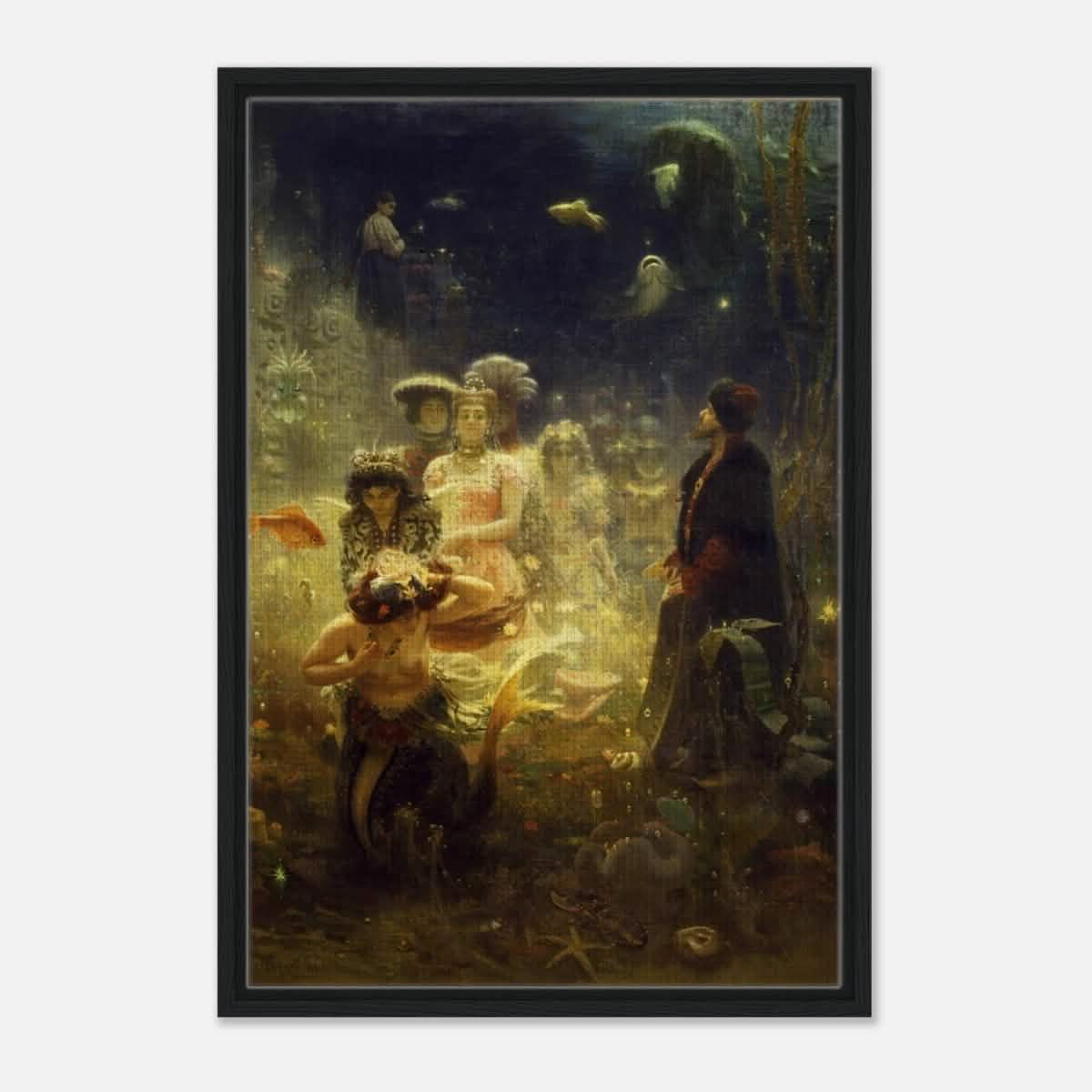 Sadko in the Underwater Kingdom 1875 by Ilya Repin | Vintage wall art print - Framed Canvas - 50x75 cm / 20x30″ - Black frame