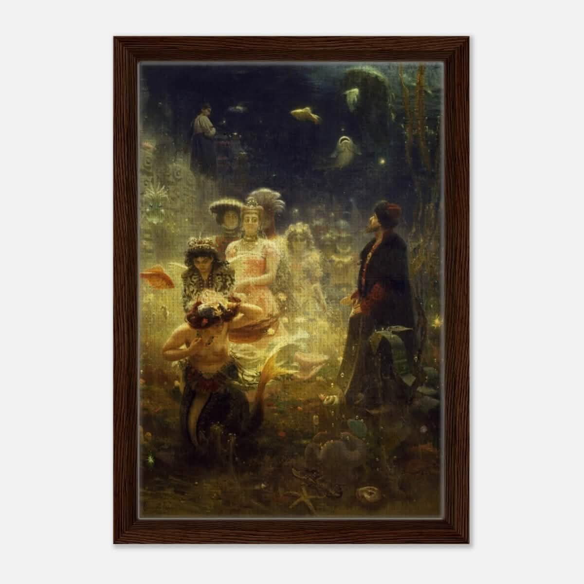 Sadko in the Underwater Kingdom 1875 by Ilya Repin | Vintage wall art print - Framed Canvas - 30x45 cm / 12x18″ - Dark wood frame