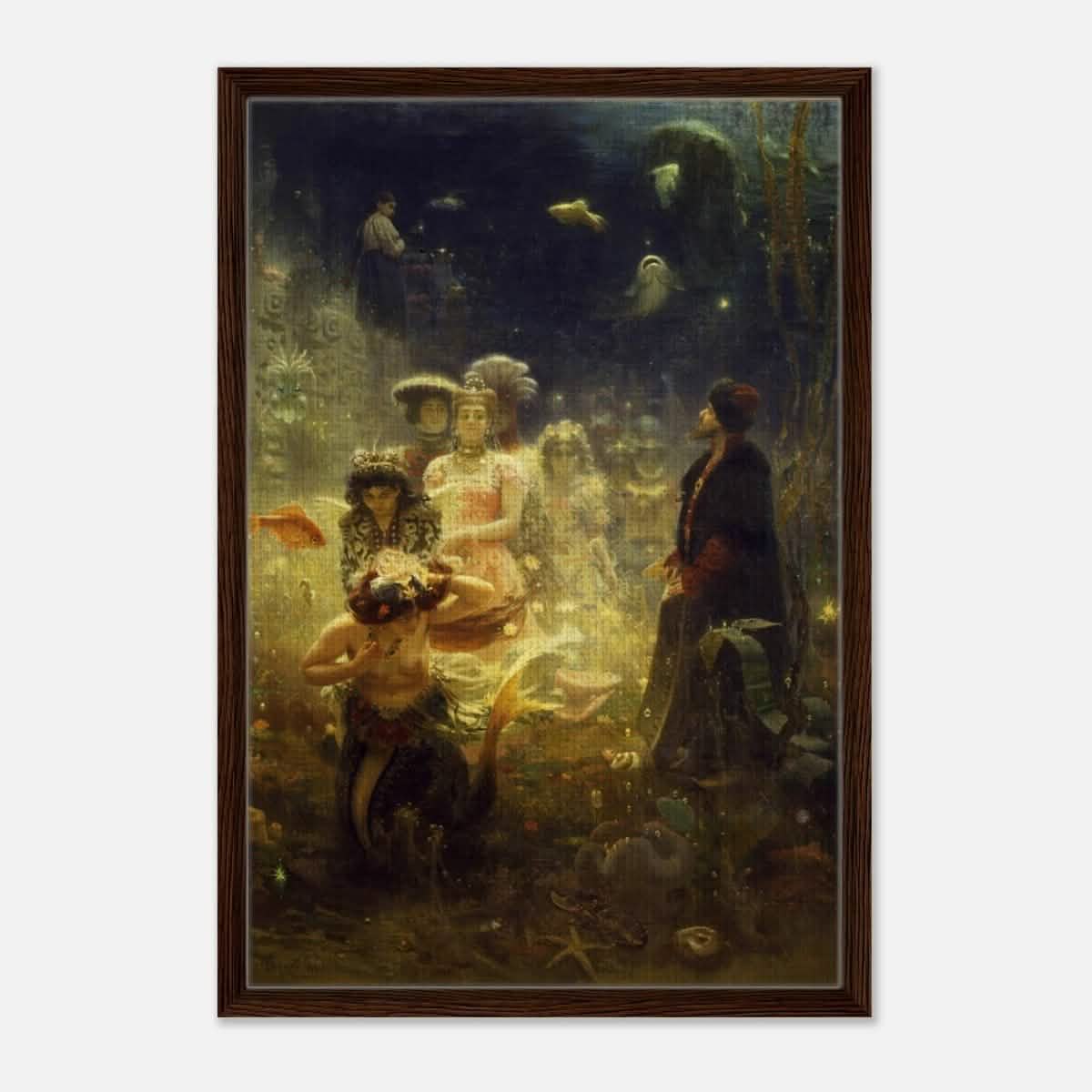 Sadko in the Underwater Kingdom 1875 by Ilya Repin | Vintage wall art print - Framed Canvas - 50x75 cm / 20x30″ - Dark wood frame