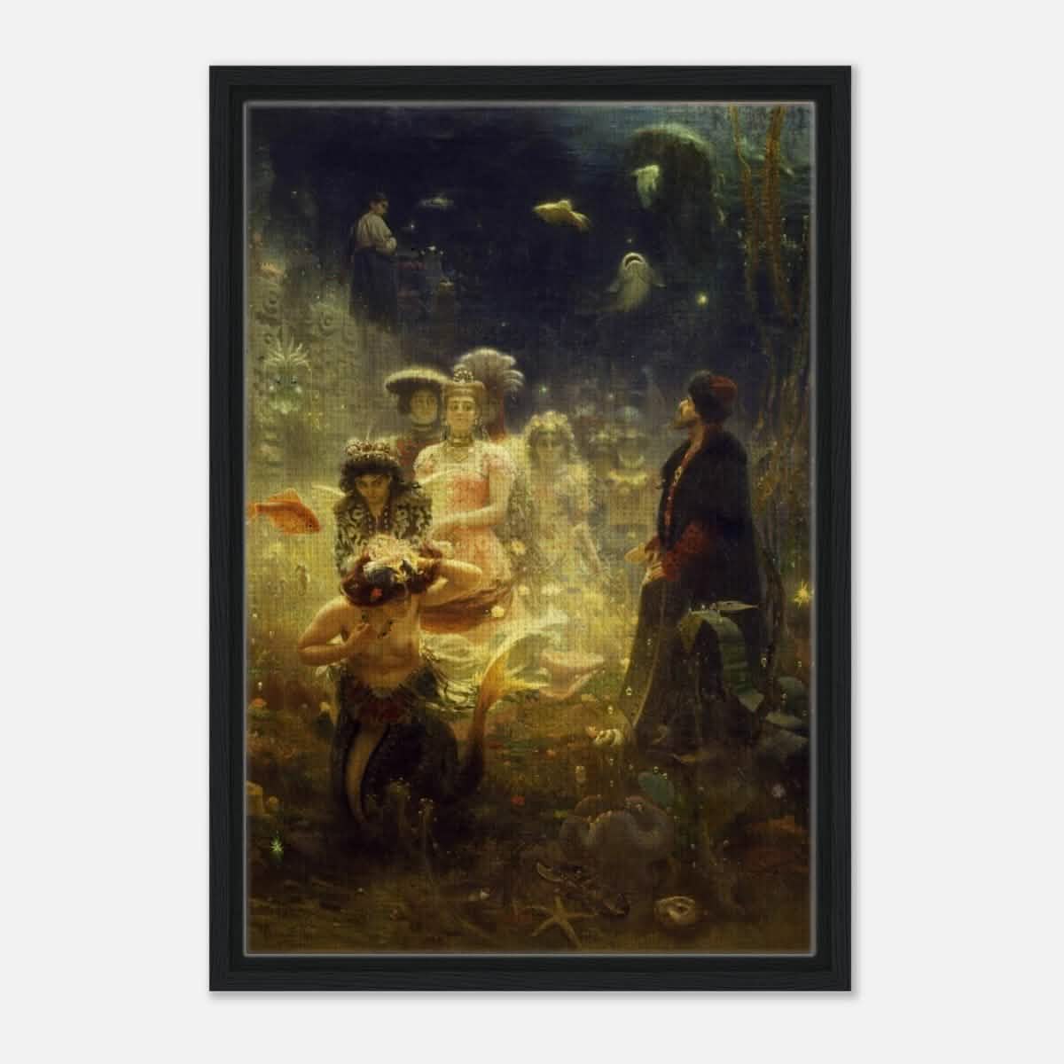 Sadko in the Underwater Kingdom 1875 by Ilya Repin | Vintage wall art print - Framed Canvas - 40x60 cm / 16x24″ - Black frame