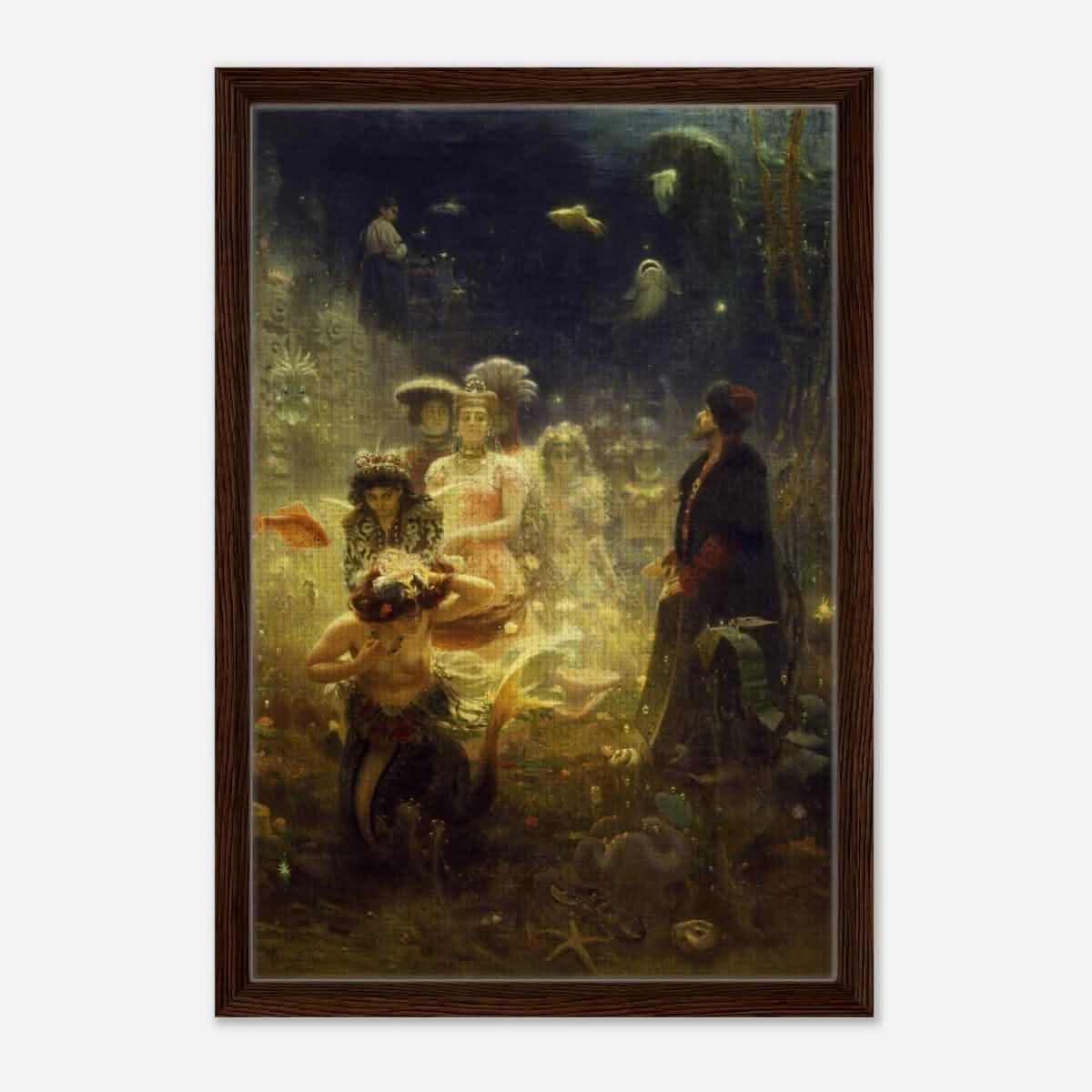 Sadko in the Underwater Kingdom 1875 by Ilya Repin | Vintage wall art print - Framed Canvas - 40x60 cm / 16x24″ - Dark wood frame
