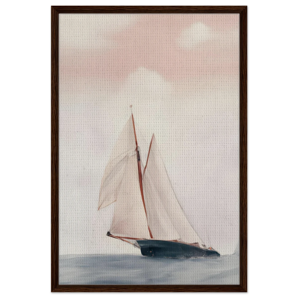 Sailboat at Sea – Nautical Seascape Wall Art Print - Framed Canvas - 60x90 cm / 24x36″ - Dark wood frame
