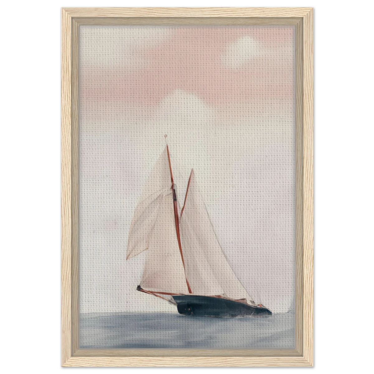 Sailboat at Sea – Nautical Seascape Wall Art Print - Framed Canvas - 30x45 cm / 12x18″ - Wood frame