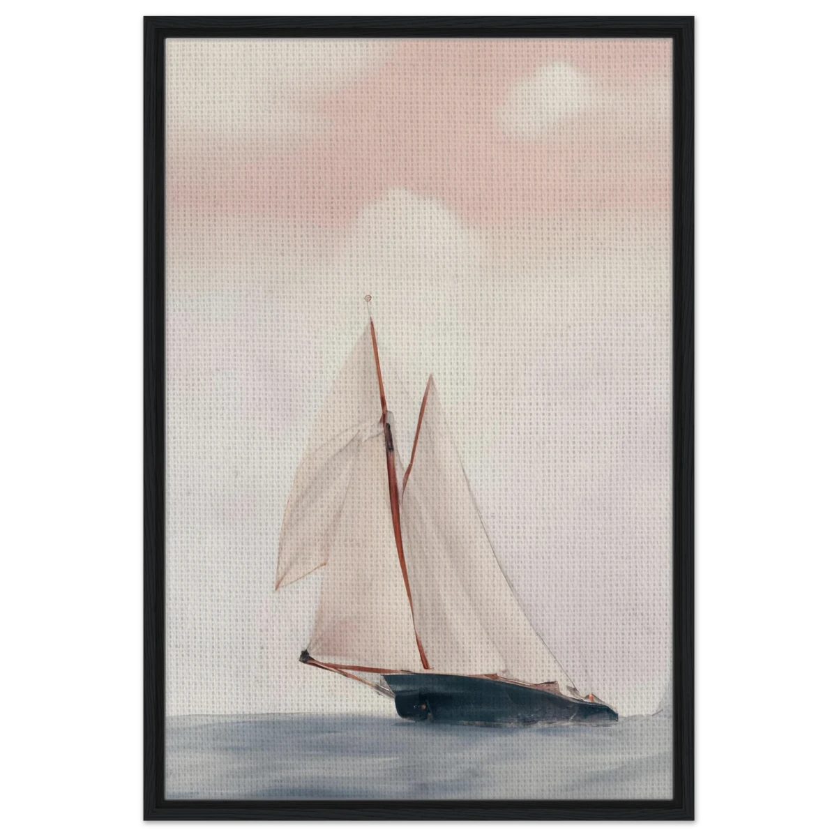 Sailboat at Sea – Nautical Seascape Wall Art Print - Framed Canvas - 60x90 cm / 24x36″ - Black frame