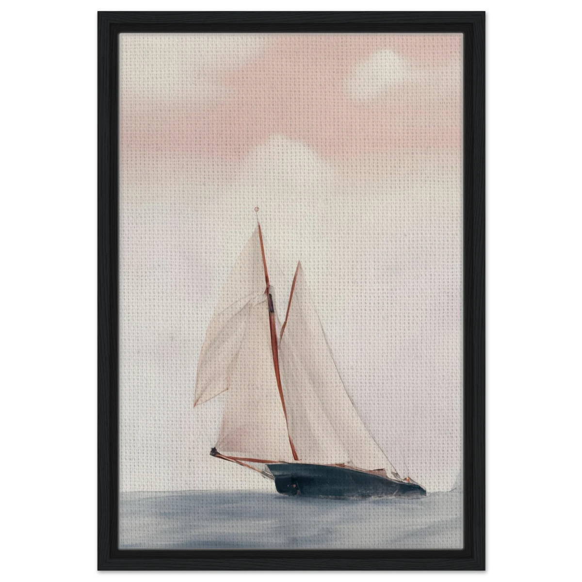 Sailboat at Sea – Nautical Seascape Wall Art Print - Framed Canvas - 40x60 cm / 16x24″ - Black frame