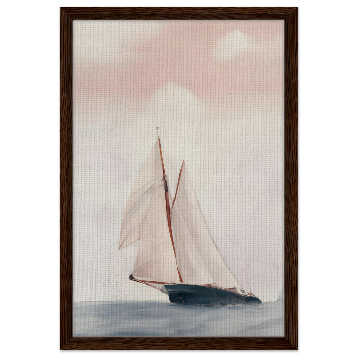 Sailboat at Sea – Nautical Seascape Wall Art Print - Framed Canvas - 40x60 cm / 16x24″ - Dark wood frame