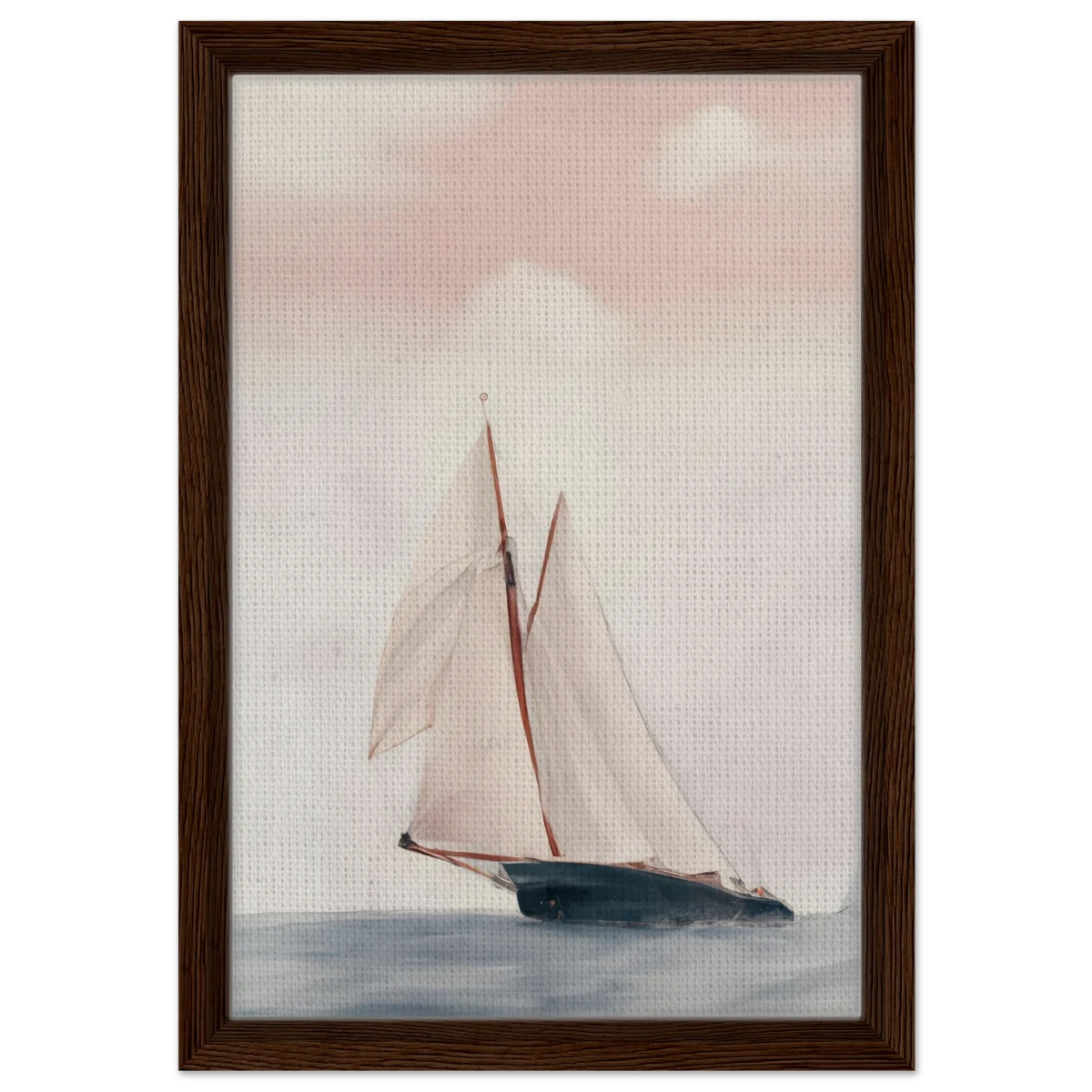 Sailboat at Sea – Nautical Seascape Wall Art Print - Framed Canvas - 30x45 cm / 12x18″ - Dark wood frame
