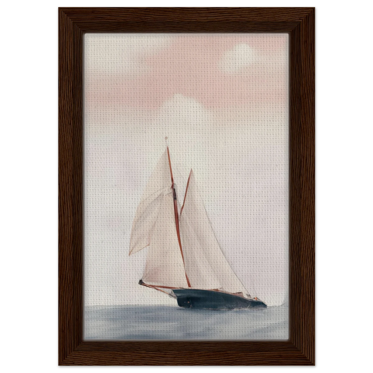 Sailboat at Sea – Nautical Seascape Wall Art Print - Framed Canvas - 20x30 cm / 8x12″ - Dark wood frame