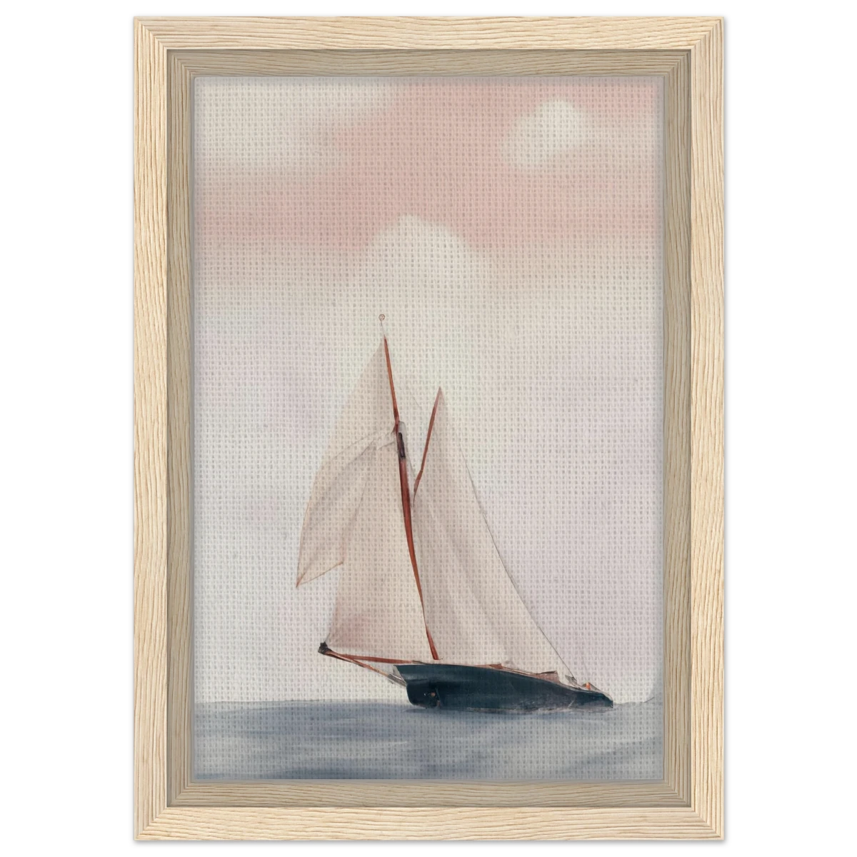 Sailboat at Sea – Nautical Seascape Wall Art Print - Framed Canvas - 20x30 cm / 8x12″ - Wood frame