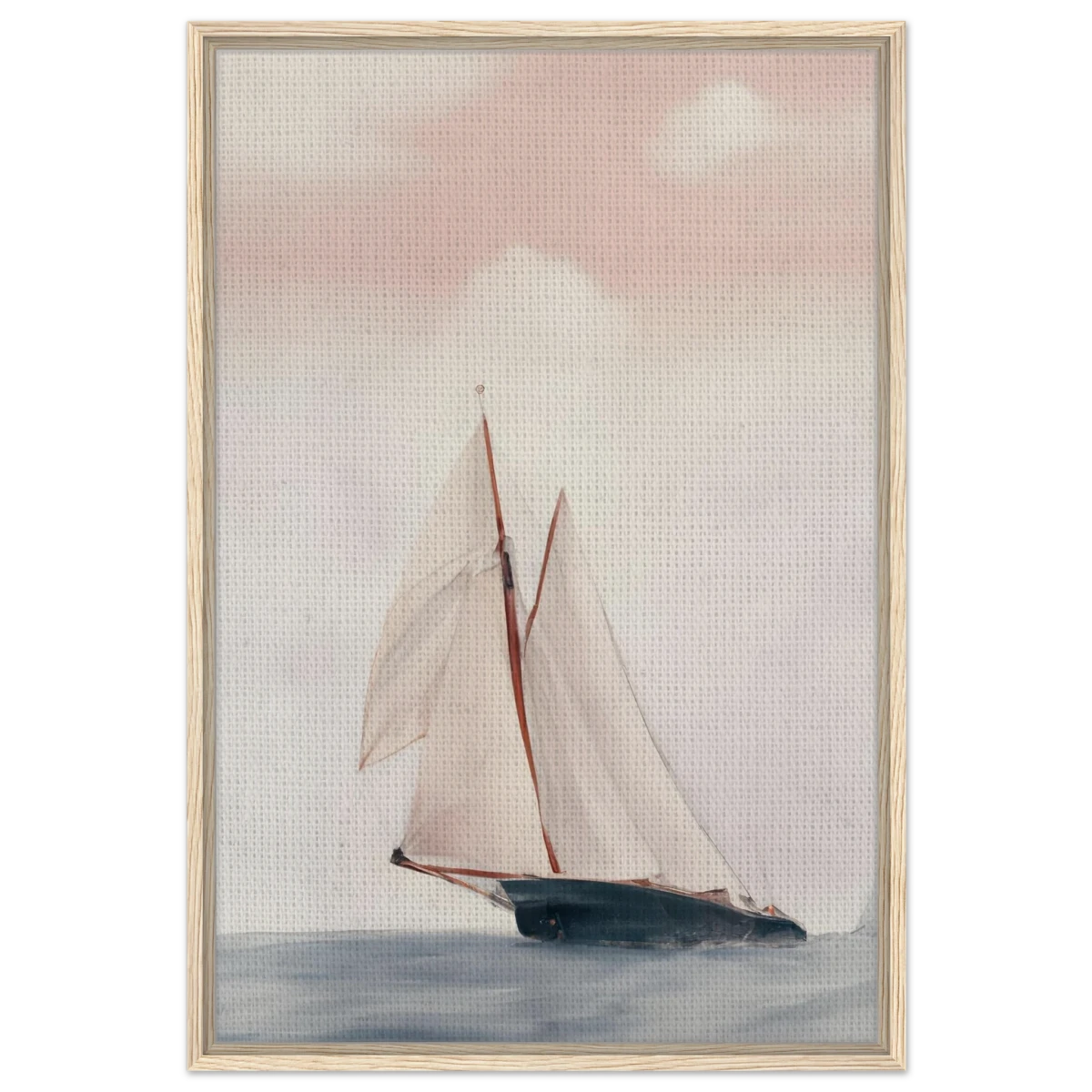 Sailboat at Sea – Nautical Seascape Wall Art Print - Framed Canvas - 60x90 cm / 24x36″ - Wood frame
