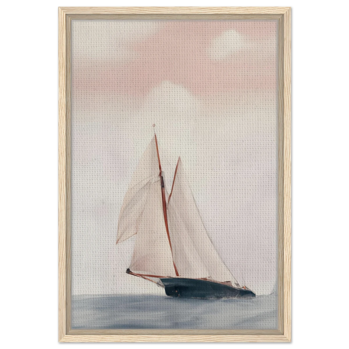 Sailboat at Sea – Nautical Seascape Wall Art Print - Framed Canvas - 40x60 cm / 16x24″ - Wood frame