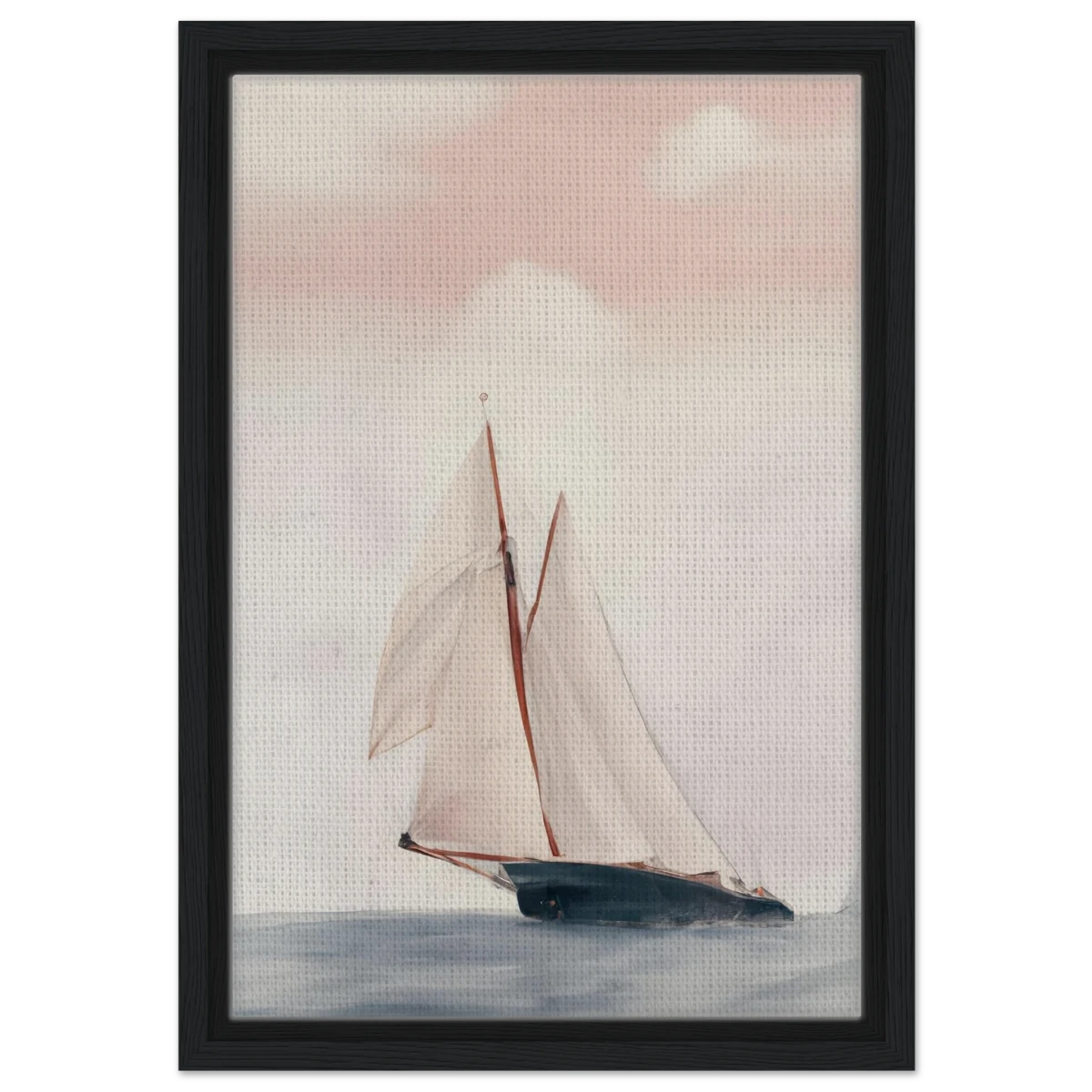 Sailboat at Sea – Nautical Seascape Wall Art Print - Framed Canvas - 30x45 cm / 12x18″ - Black frame