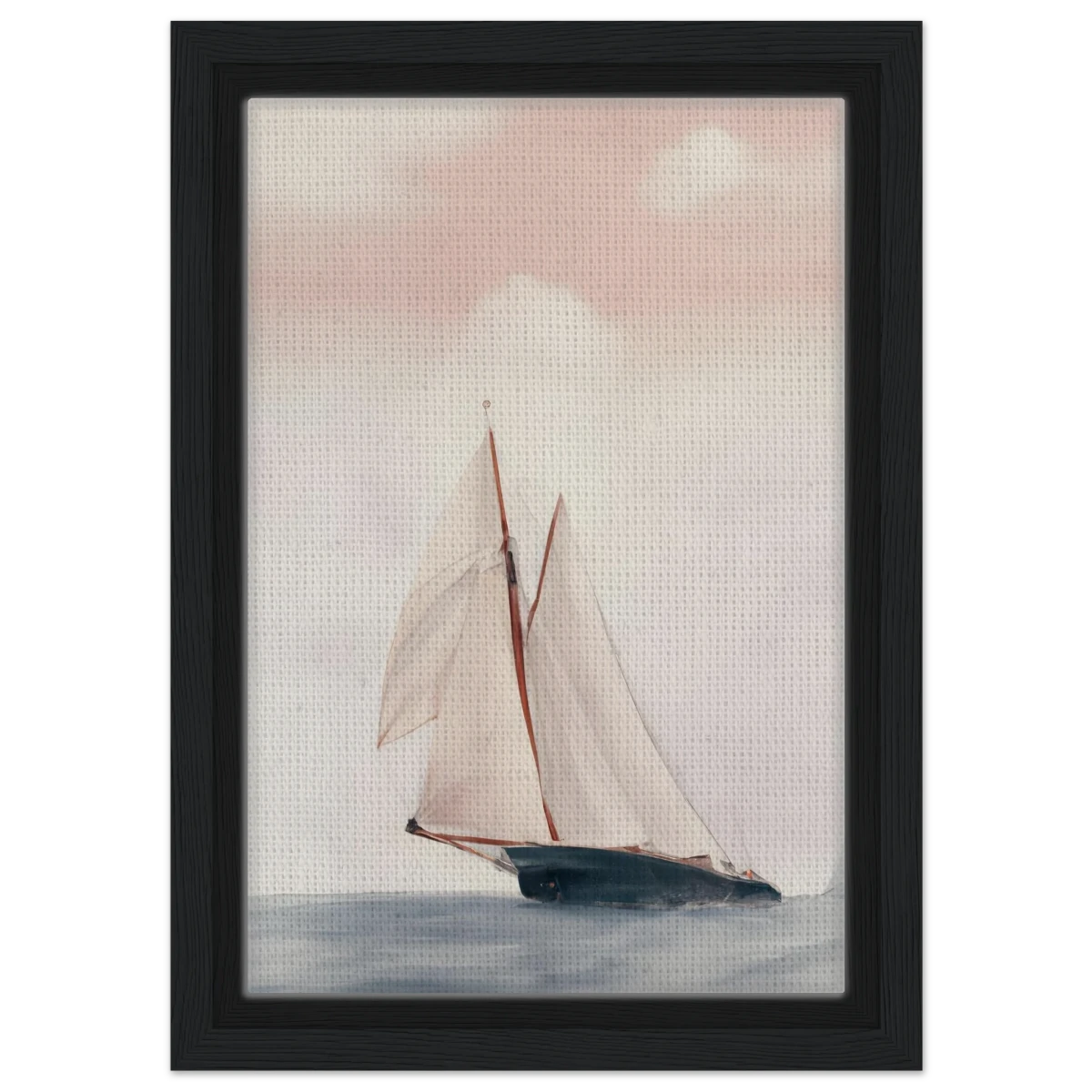 Sailboat at Sea – Nautical Seascape Wall Art Print - Framed Canvas - 20x30 cm / 8x12″ - Black frame