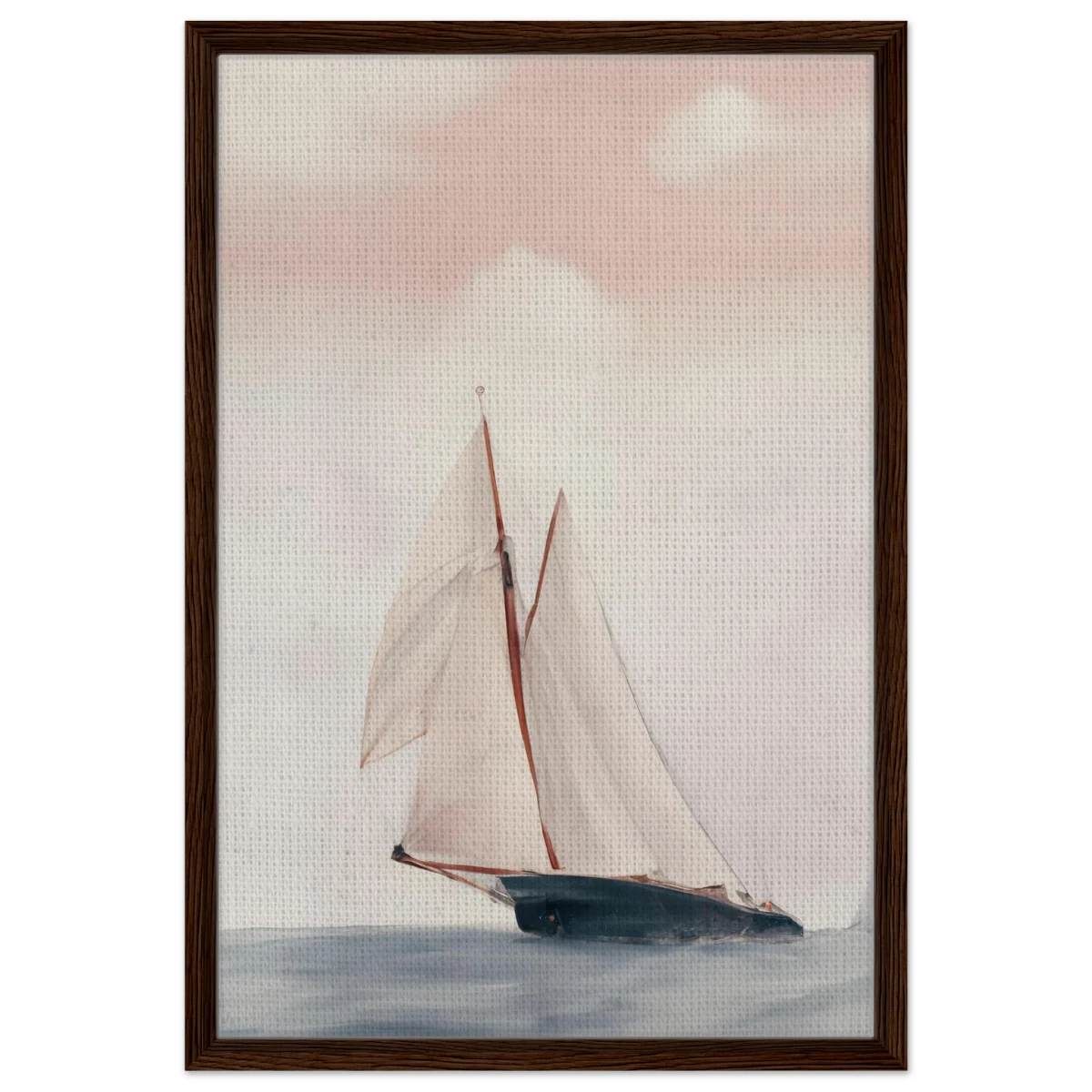 Sailboat at Sea – Nautical Seascape Wall Art Print - Framed Canvas - 50x75 cm / 20x30″ - Dark wood frame