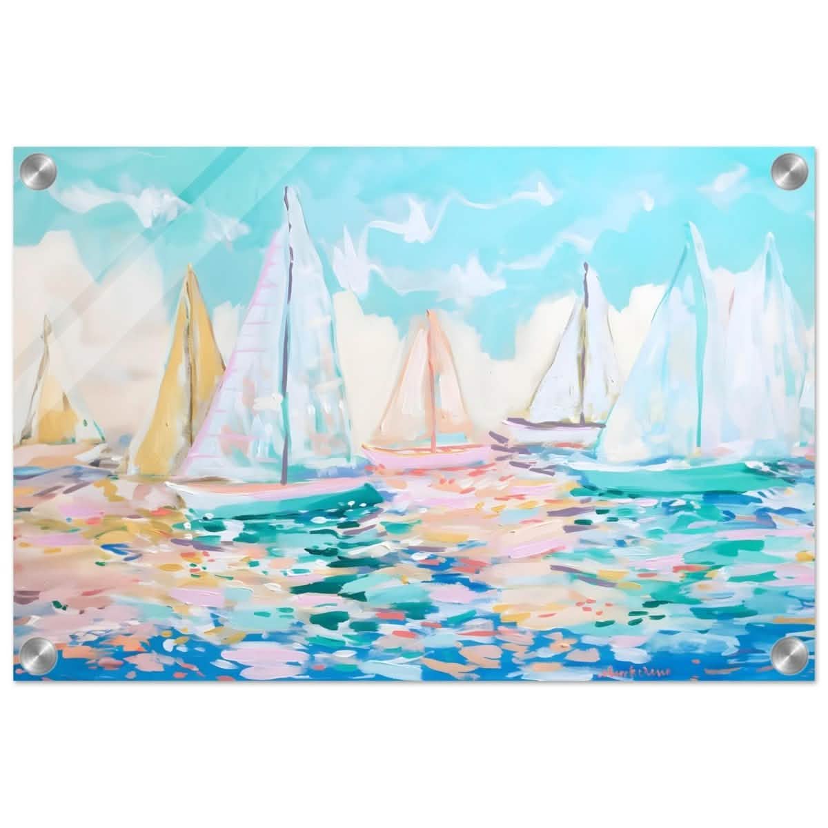 Sailboats in Harmony | Abstract Nautical Scene | Seascape Painting | wall art Print - Acrylic Print - 30x45 cm / 12x18″ -