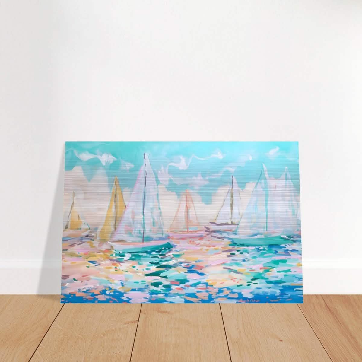 Sailboats in Harmony | Abstract Nautical Scene | Seascape Painting | wall art Print - Brushed Aluminum Print - 50x75 cm / 20x30″ -