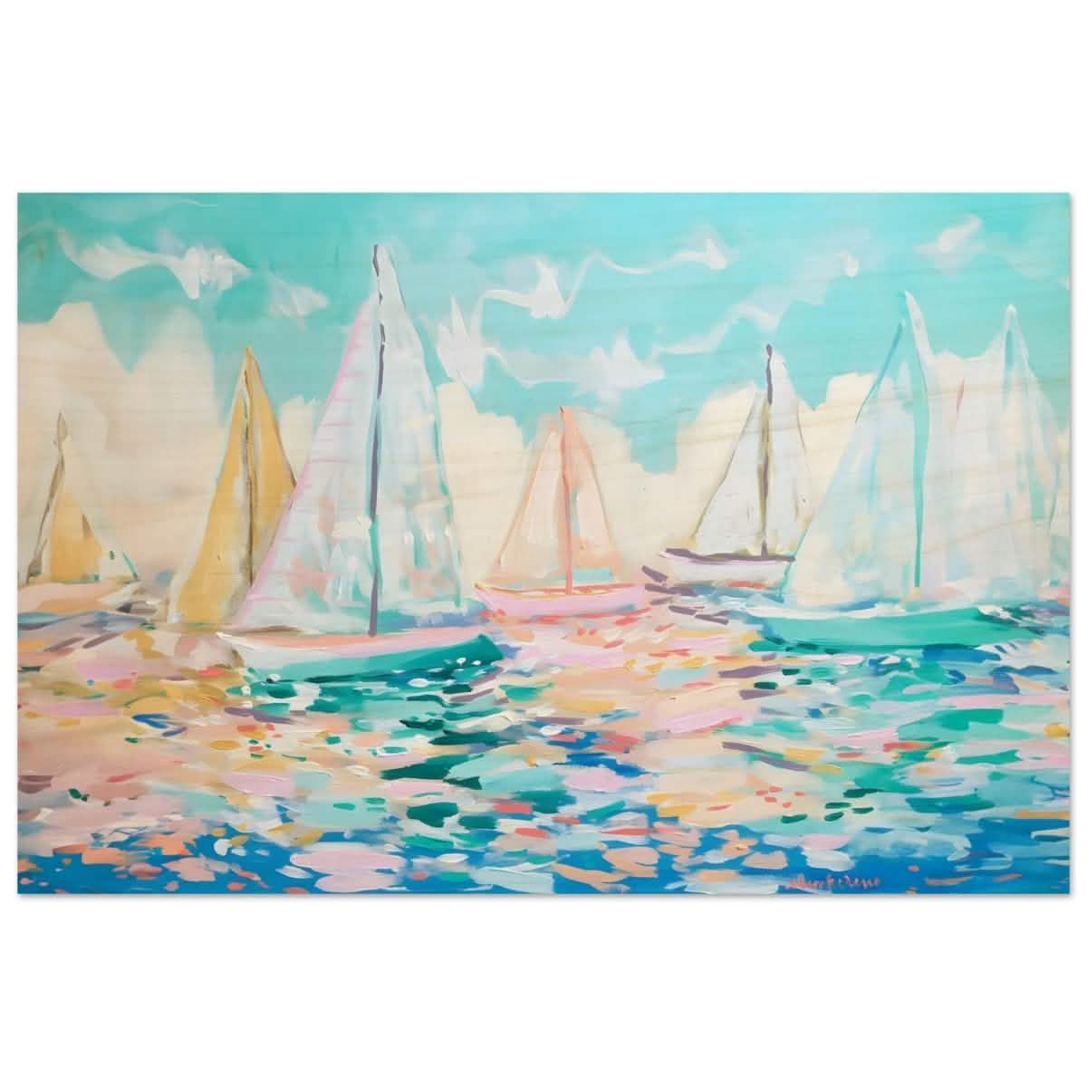 Sailboats in Harmony | Abstract Nautical Scene | Seascape Painting | wall art Print - Wood Prints - 60x90 cm / 24x36″ -