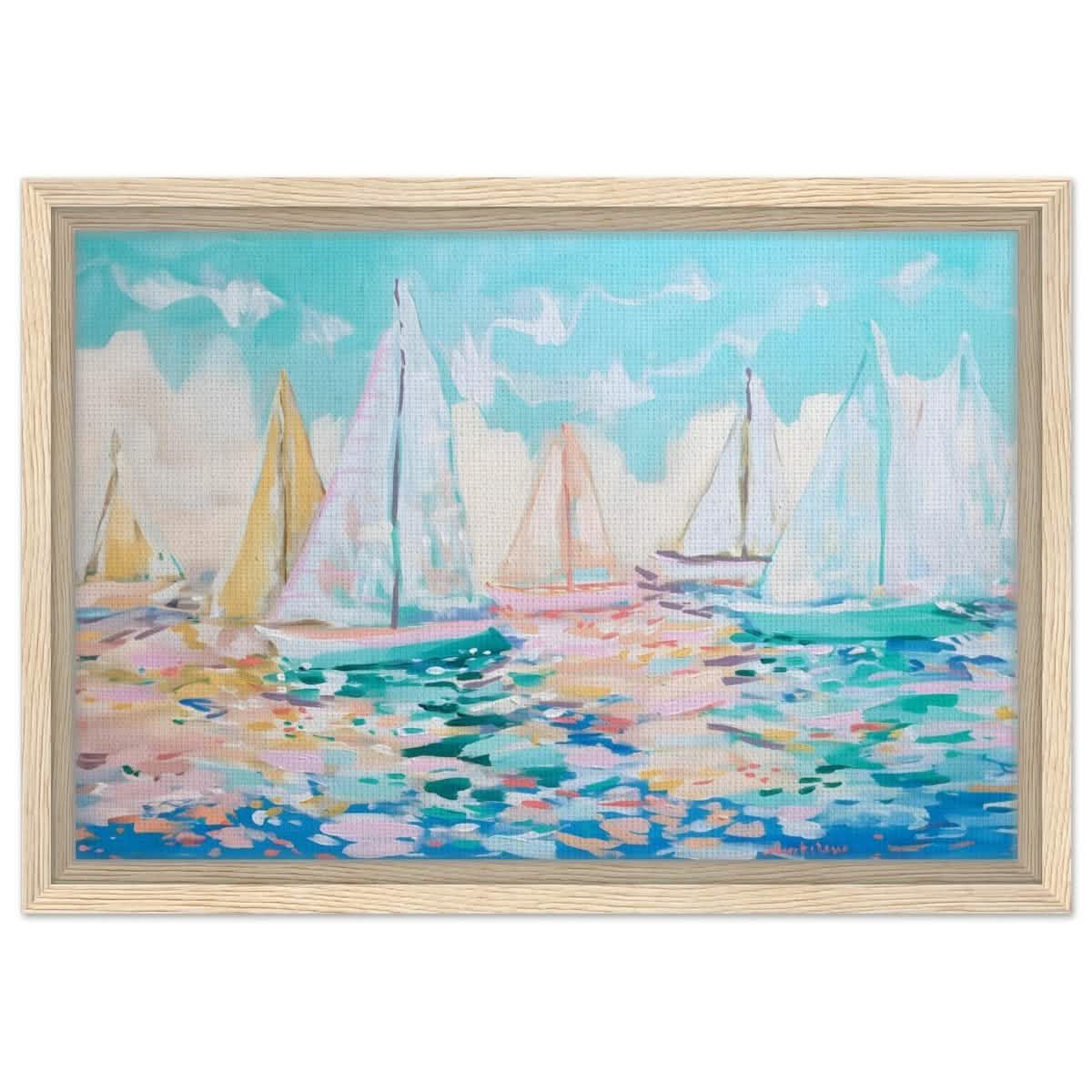 Sailboats in Harmony | Abstract Nautical Scene | Seascape Painting | wall art Print - Framed Canvas - 30x45 cm / 12x18″ - Wood frame