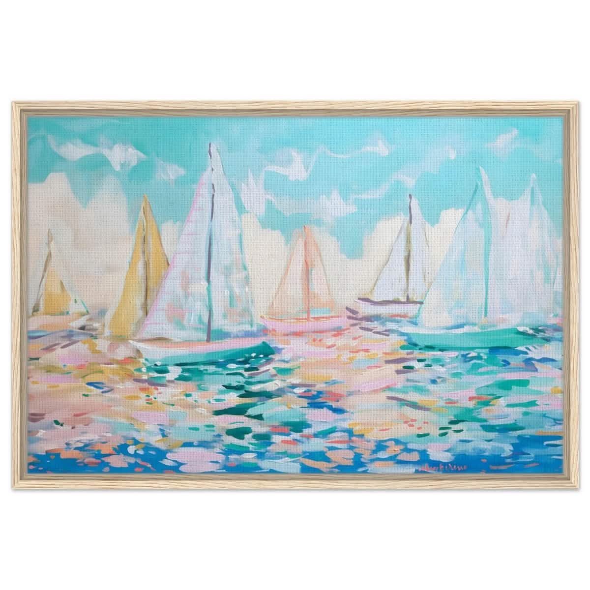 Sailboats in Harmony | Abstract Nautical Scene | Seascape Painting | wall art Print - Framed Canvas - 60x90 cm / 24x36″ - Wood frame