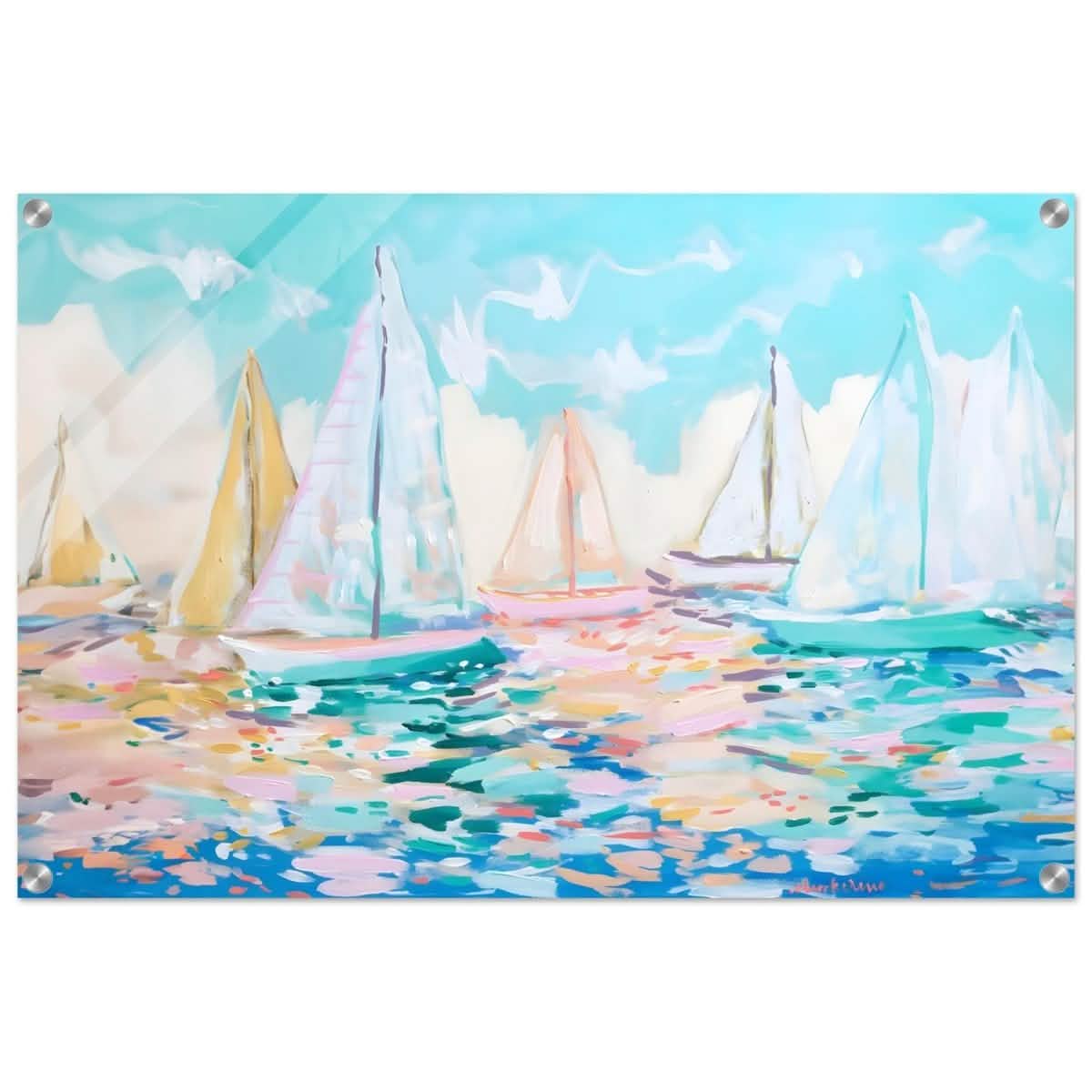 Sailboats in Harmony | Abstract Nautical Scene | Seascape Painting | wall art Print - Acrylic Print - 50x75 cm / 20x30″ -
