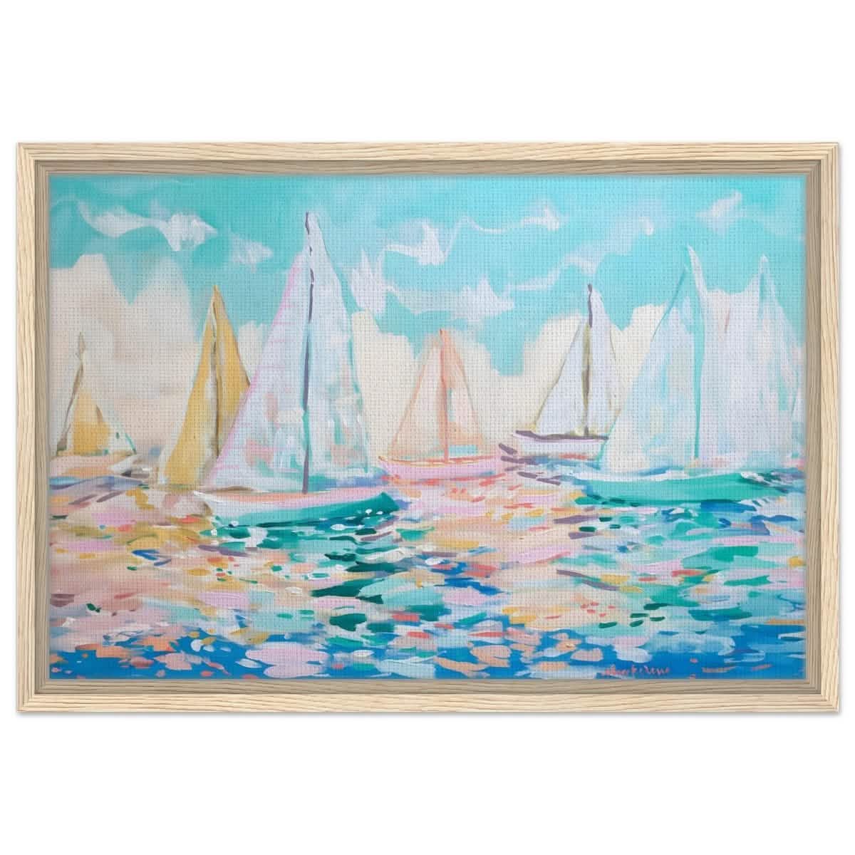 Sailboats in Harmony | Abstract Nautical Scene | Seascape Painting | wall art Print - Framed Canvas - 40x60 cm / 16x24″ - Wood frame