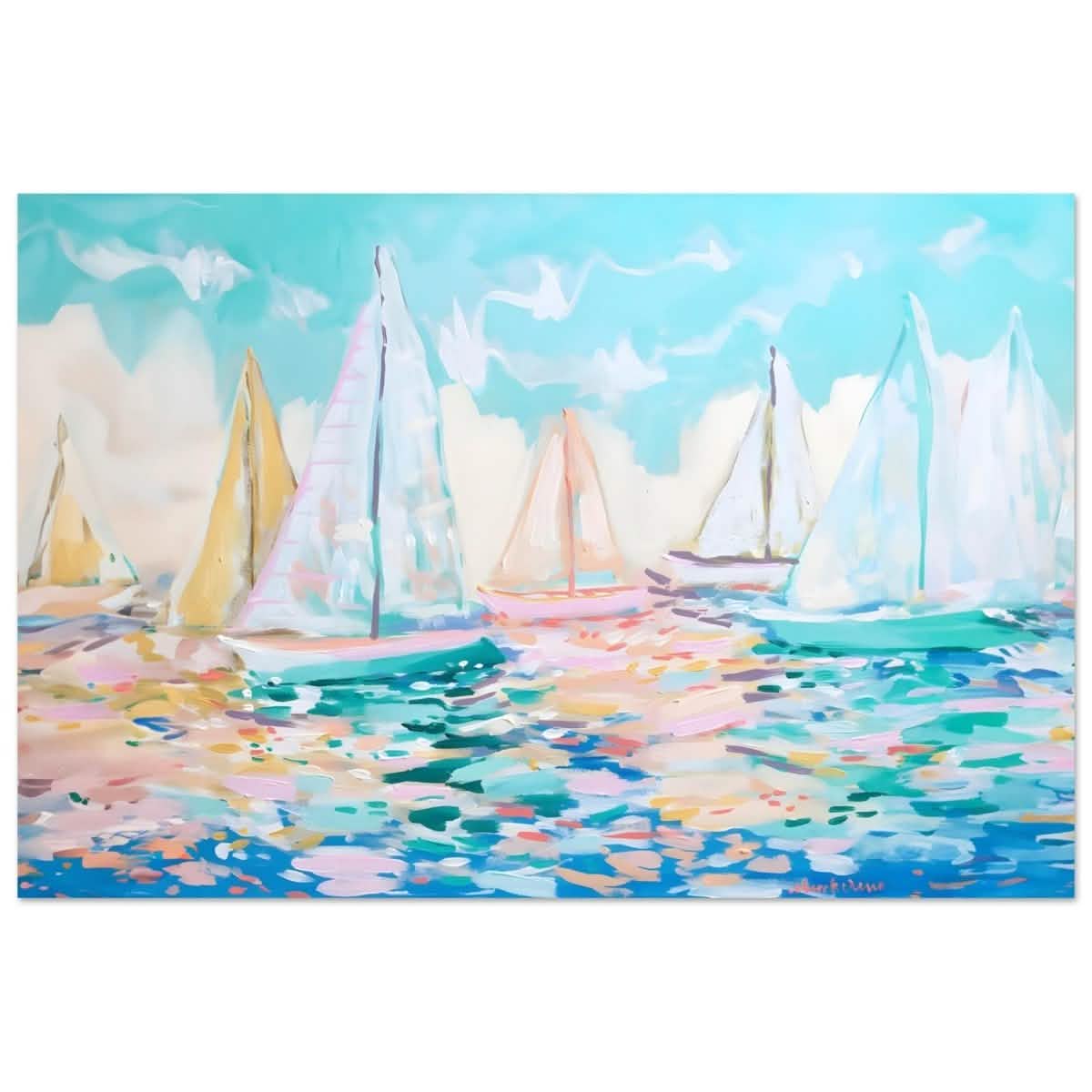 Sailboats in Harmony | Abstract Nautical Scene | Seascape Painting | wall art Print - Aluminum Print - 30x45 cm / 12x18″ -