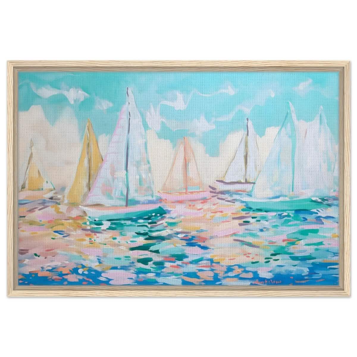 Sailboats in Harmony | Abstract Nautical Scene | Seascape Painting | wall art Print - Framed Canvas - 50x75 cm / 20x30″ - Wood frame