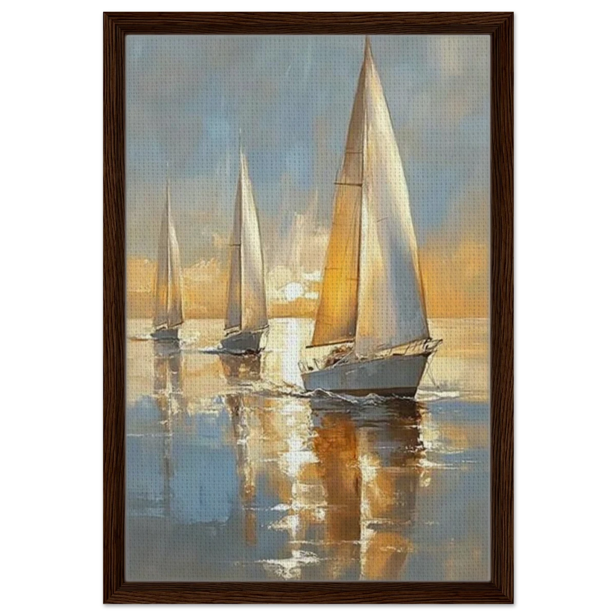 Sailing into the Horizon – A Tranquil Nautical Masterpiece | Wall art Print - Framed Canvas - 40x60 cm / 16x24″ - Dark wood frame