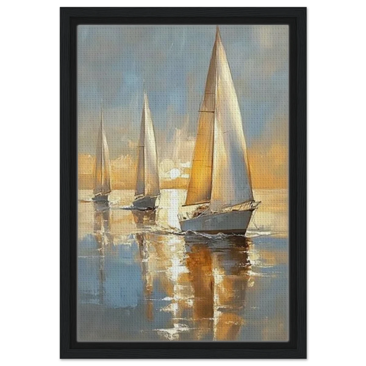 Sailing into the Horizon – A Tranquil Nautical Masterpiece | Wall art Print - Framed Canvas - 30x45 cm / 12x18″ - Black frame