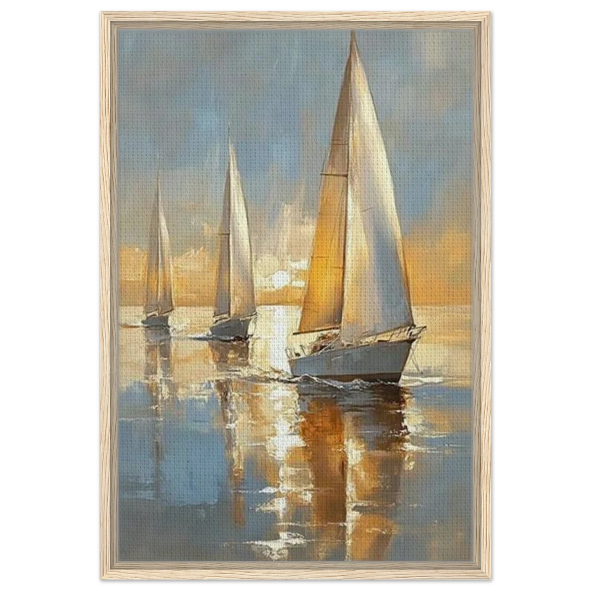 Sailing into the Horizon – A Tranquil Nautical Masterpiece | Wall art Print - Framed Canvas - 50x75 cm / 20x30″ - Wood frame