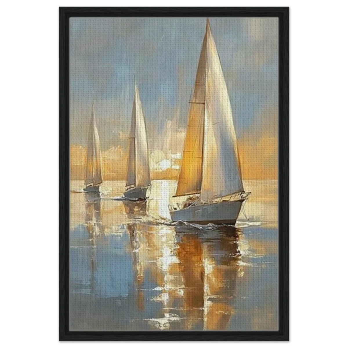 Sailing into the Horizon – A Tranquil Nautical Masterpiece | Wall art Print - Framed Canvas - 50x75 cm / 20x30″ - Black frame