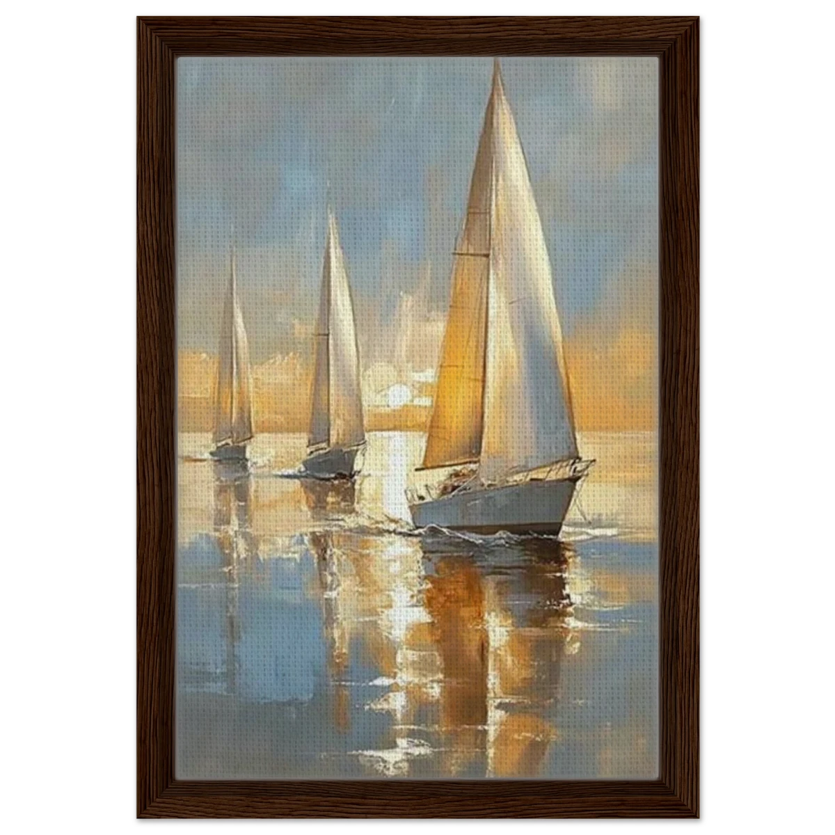 Sailing into the Horizon – A Tranquil Nautical Masterpiece | Wall art Print - Framed Canvas - 30x45 cm / 12x18″ - Dark wood frame