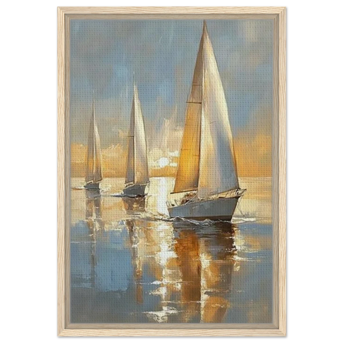 Sailing into the Horizon – A Tranquil Nautical Masterpiece | Wall art Print - Framed Canvas - 40x60 cm / 16x24″ - Wood frame