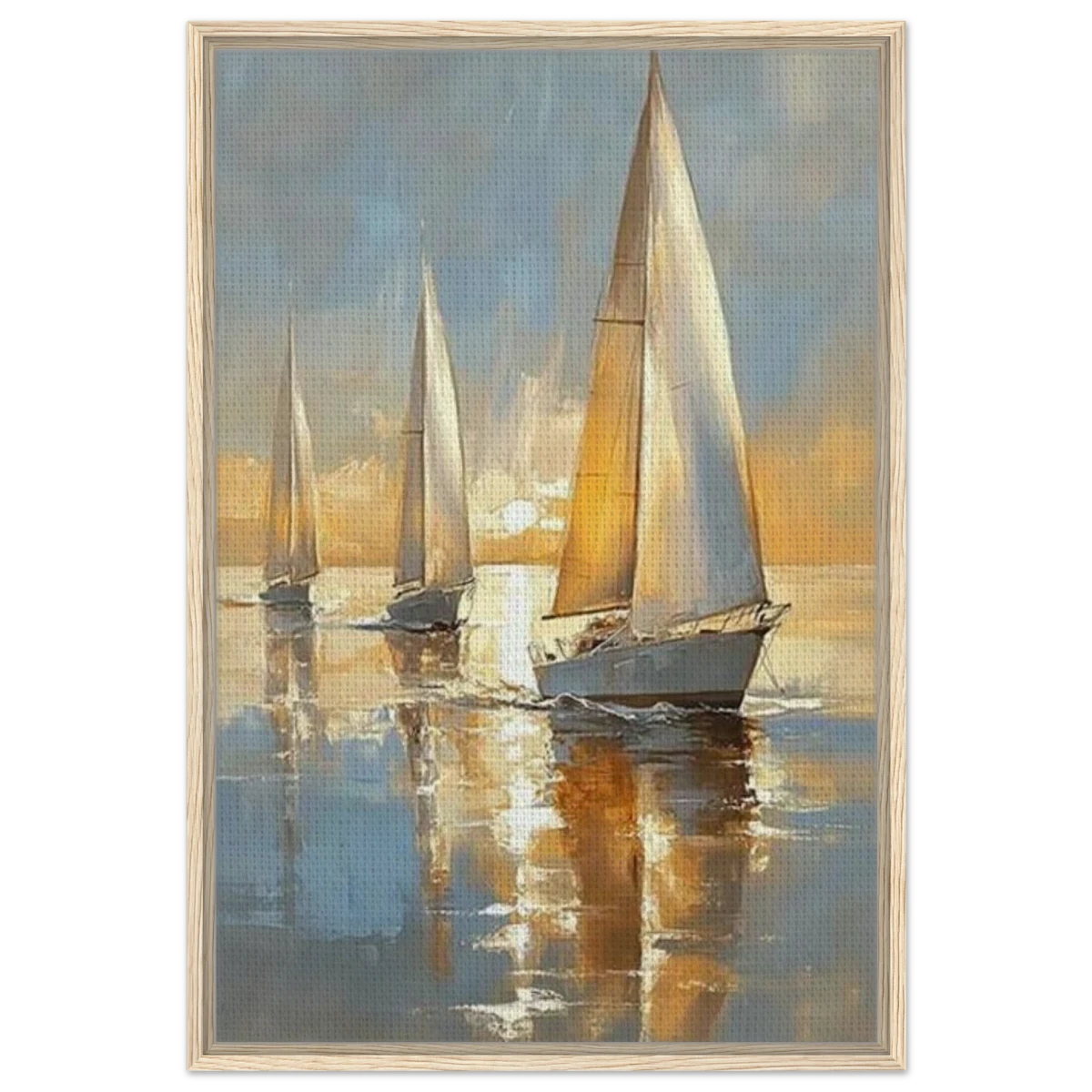 Sailing into the Horizon – A Tranquil Nautical Masterpiece | Wall art Print - Framed Canvas - 60x90 cm / 24x36″ - Wood frame