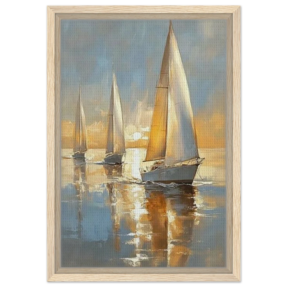 Sailing into the Horizon – A Tranquil Nautical Masterpiece | Wall art Print - Framed Canvas - 30x45 cm / 12x18″ - Wood frame