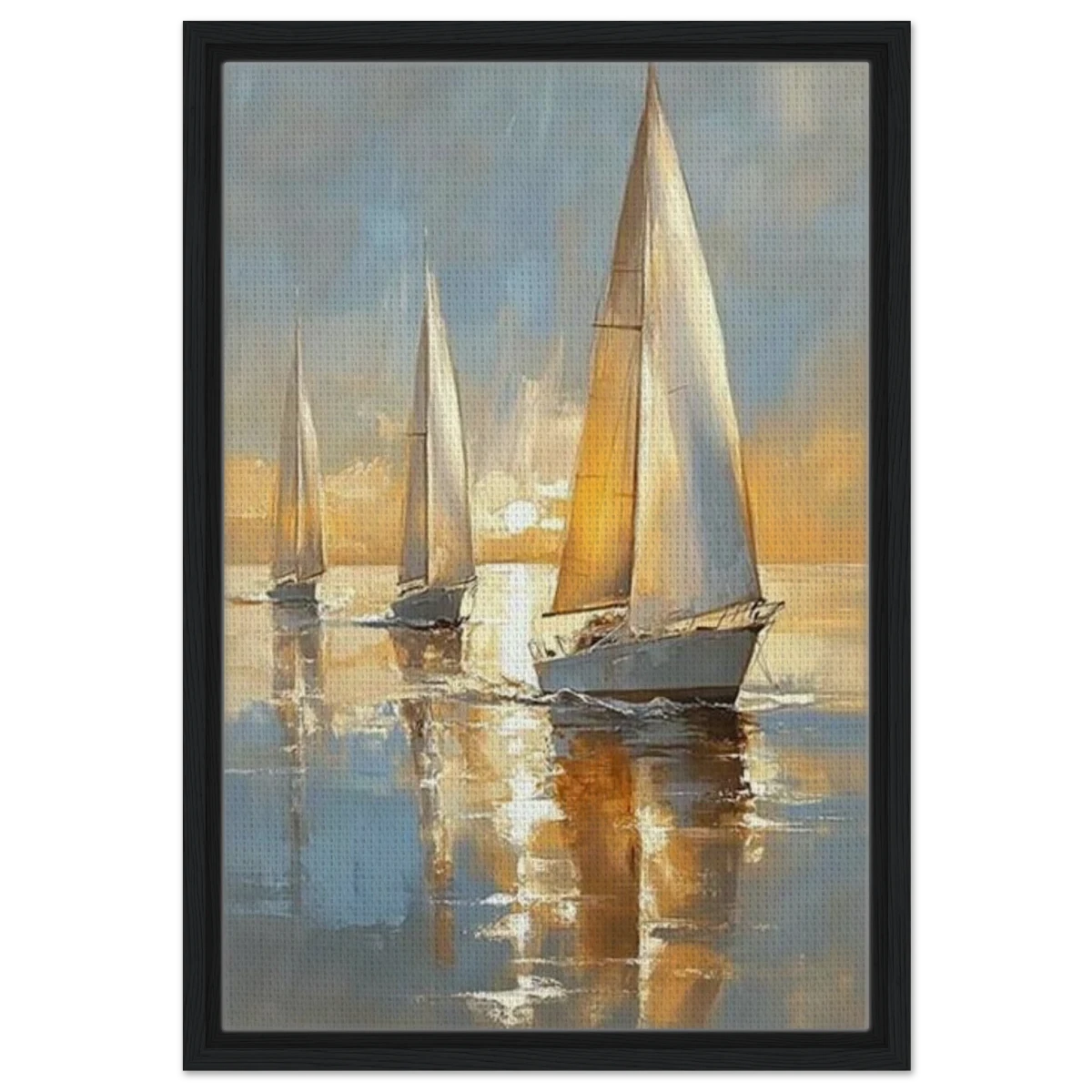 Sailing into the Horizon – A Tranquil Nautical Masterpiece | Wall art Print - Framed Canvas - 40x60 cm / 16x24″ - Black frame