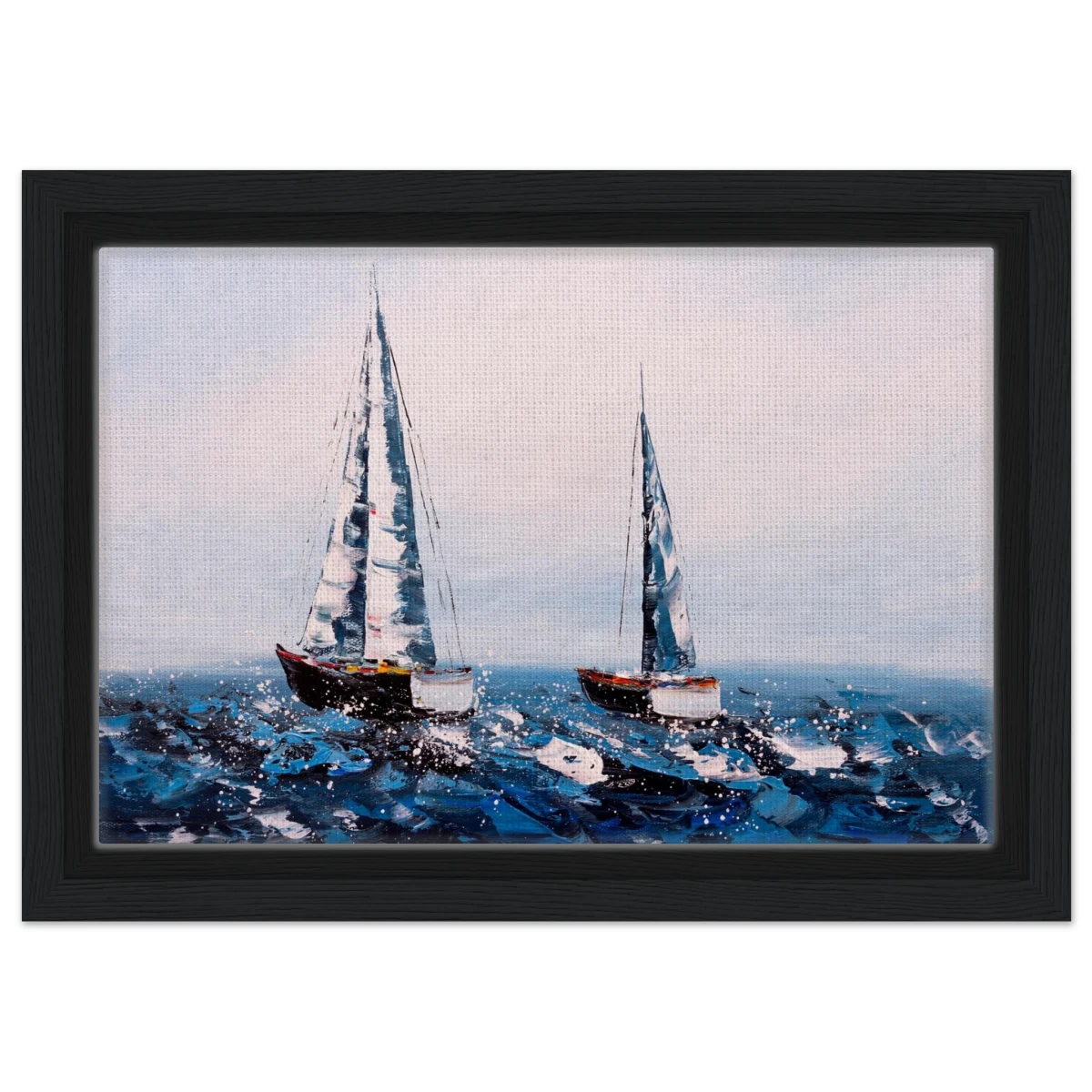Sailing the Waves – Nautical Seascape Wall Art Print - Framed Canvas - 20x30 cm / 8x12″ - Black frame