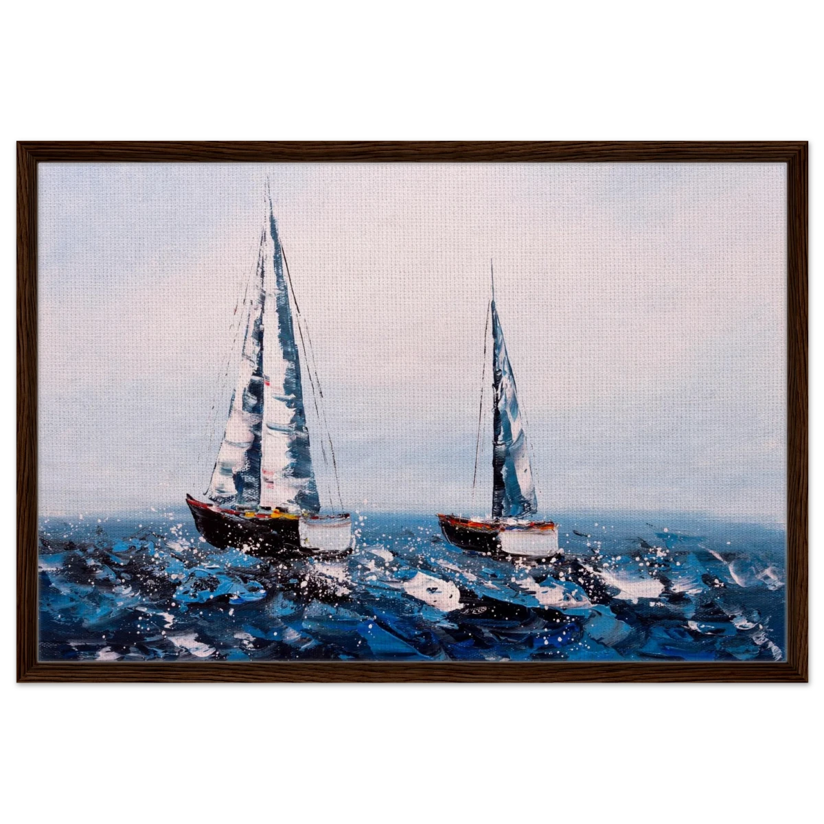 Sailing the Waves – Nautical Seascape Wall Art Print - Framed Canvas - 60x90 cm / 24x36″ - Dark wood frame
