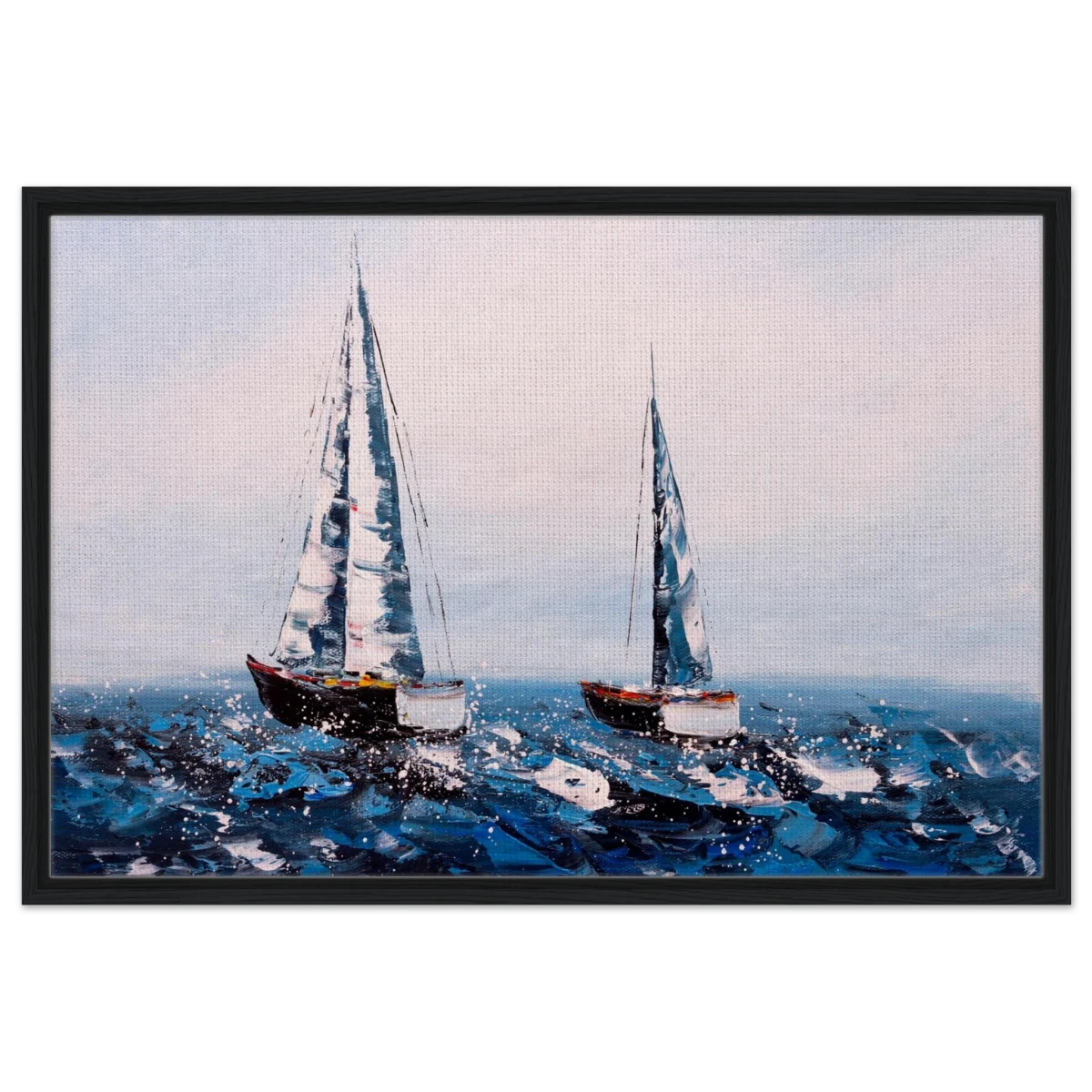 Sailing the Waves – Nautical Seascape Wall Art Print - Framed Canvas - 60x90 cm / 24x36″ - Black frame