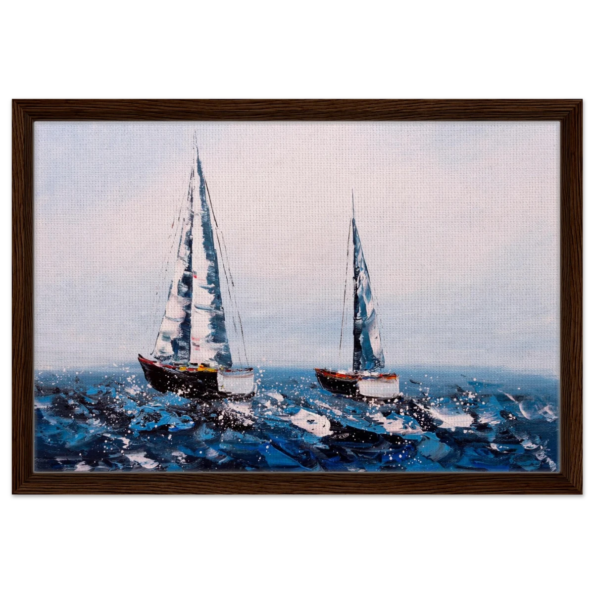 Sailing the Waves – Nautical Seascape Wall Art Print - Framed Canvas - 40x60 cm / 16x24″ - Dark wood frame