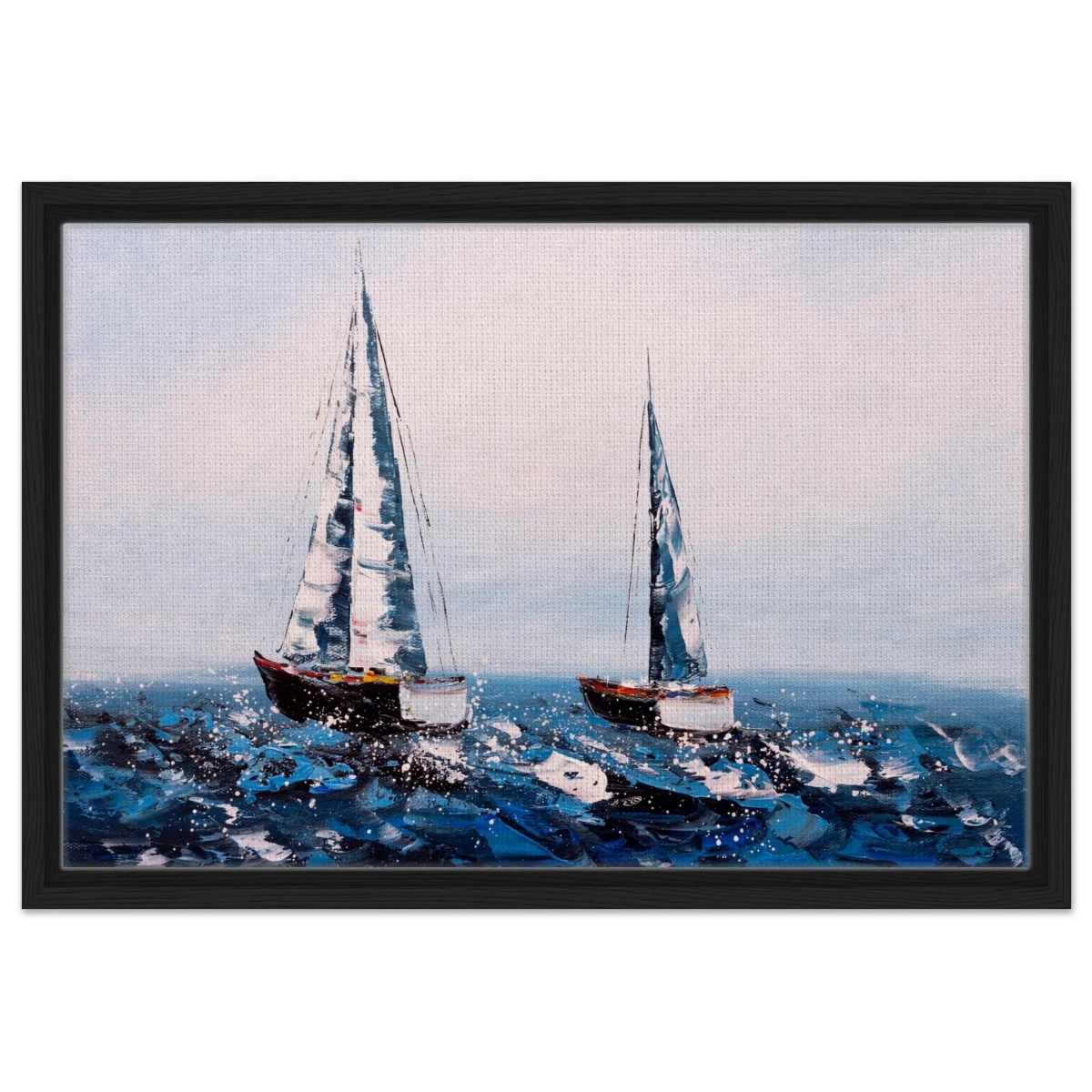 Sailing the Waves – Nautical Seascape Wall Art Print - Framed Canvas - 40x60 cm / 16x24″ - Black frame