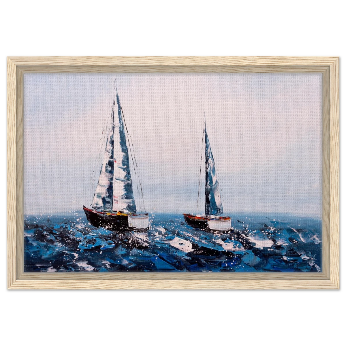 Sailing the Waves – Nautical Seascape Wall Art Print - Framed Canvas - 30x45 cm / 12x18″ - Wood frame