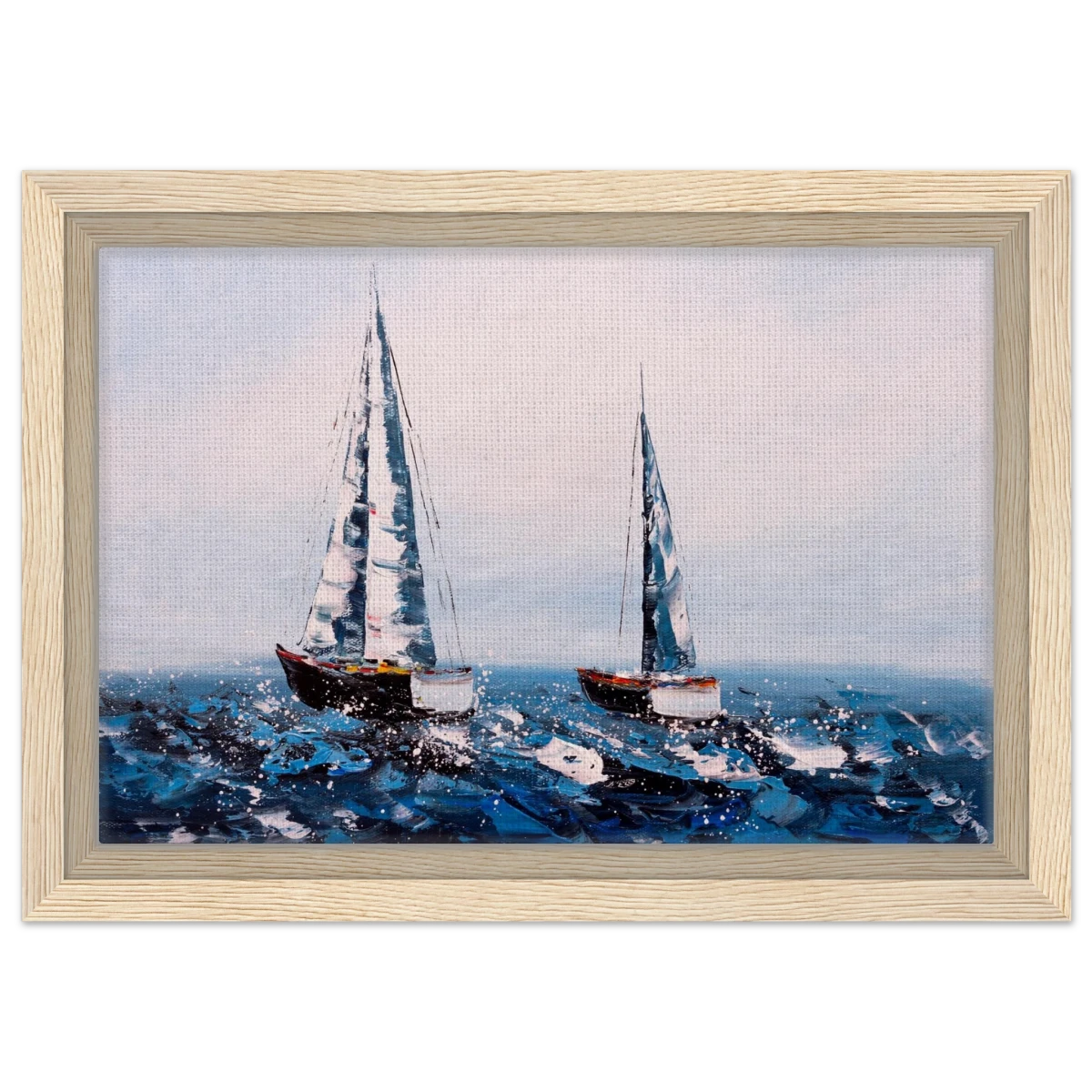 Sailing the Waves – Nautical Seascape Wall Art Print - Framed Canvas - 20x30 cm / 8x12″ - Wood frame