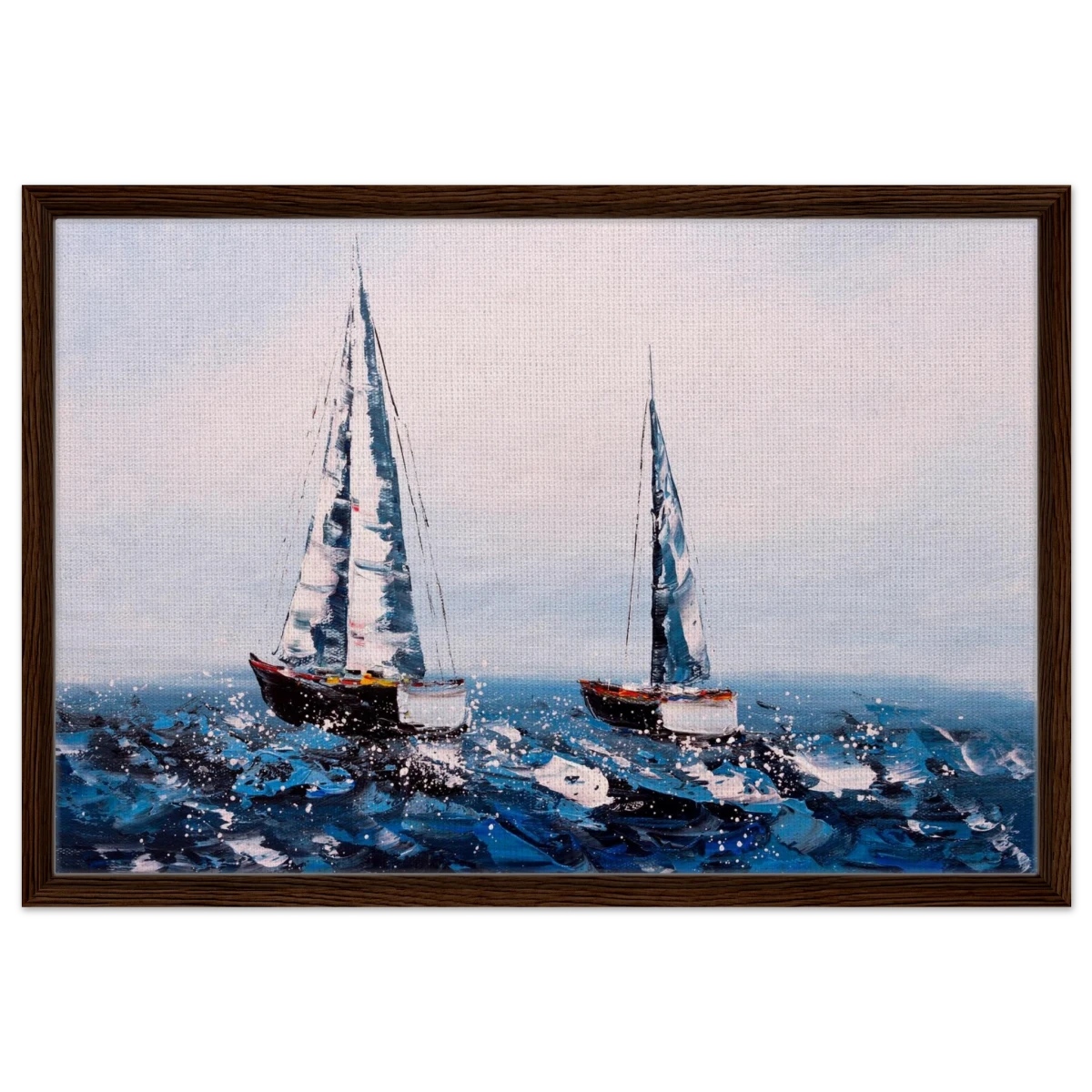 Sailing the Waves – Nautical Seascape Wall Art Print - Framed Canvas - 50x75 cm / 20x30″ - Dark wood frame